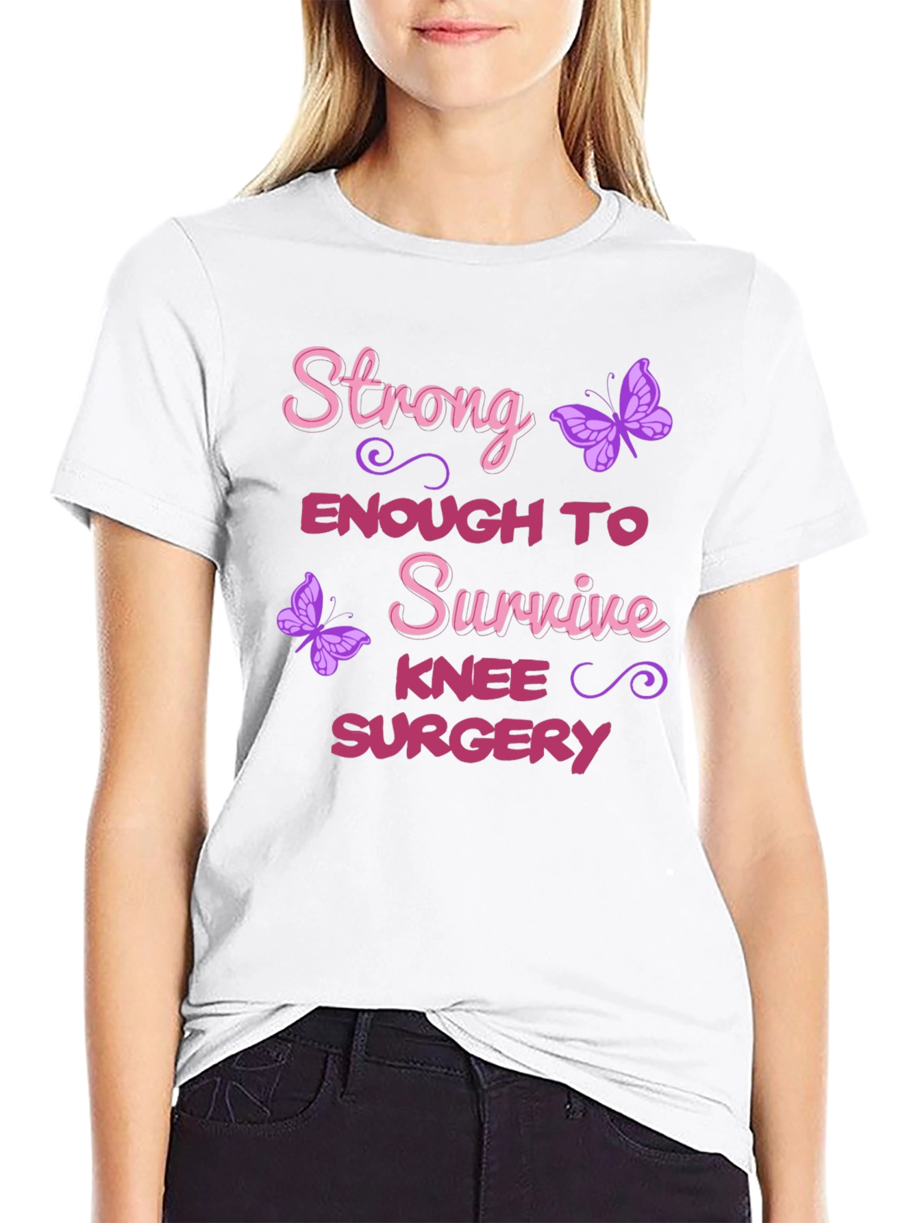 Black Strong Enough Knee Surgery T-Shirt view 9