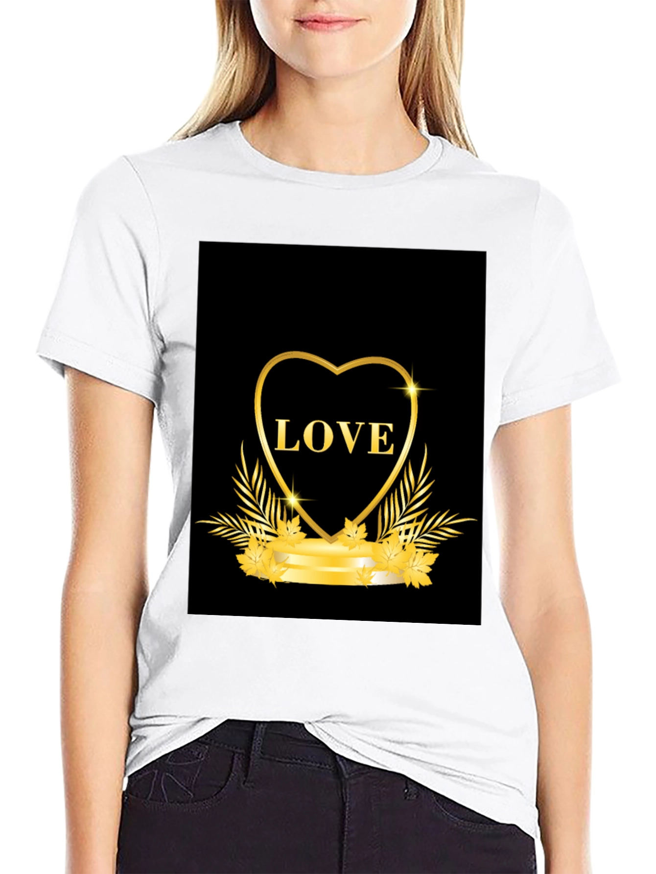 Black Love Heart Graphic Tee - Black Casual T-Shirt view 9