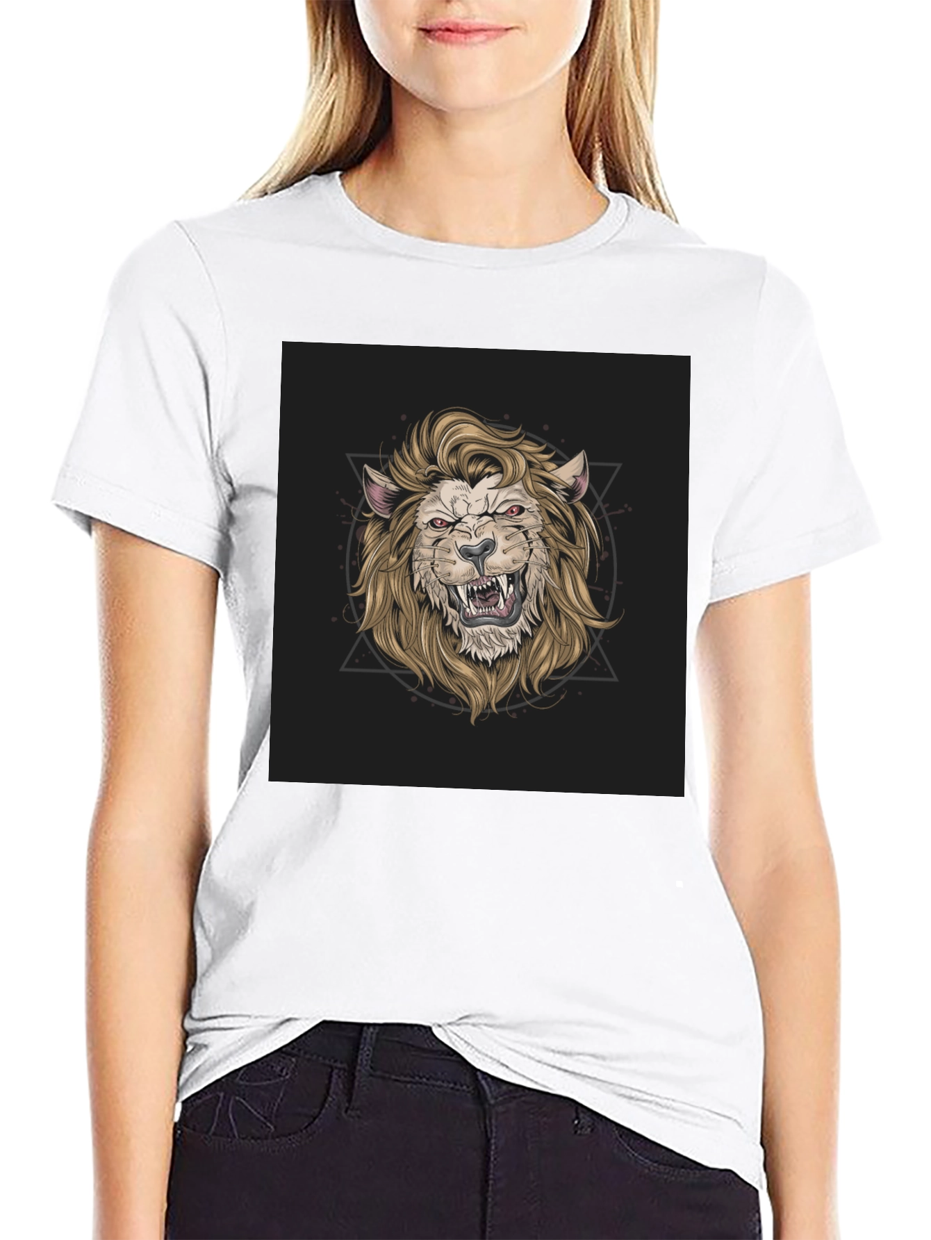 Black Lion Graphic Print Black T-Shirt view 9