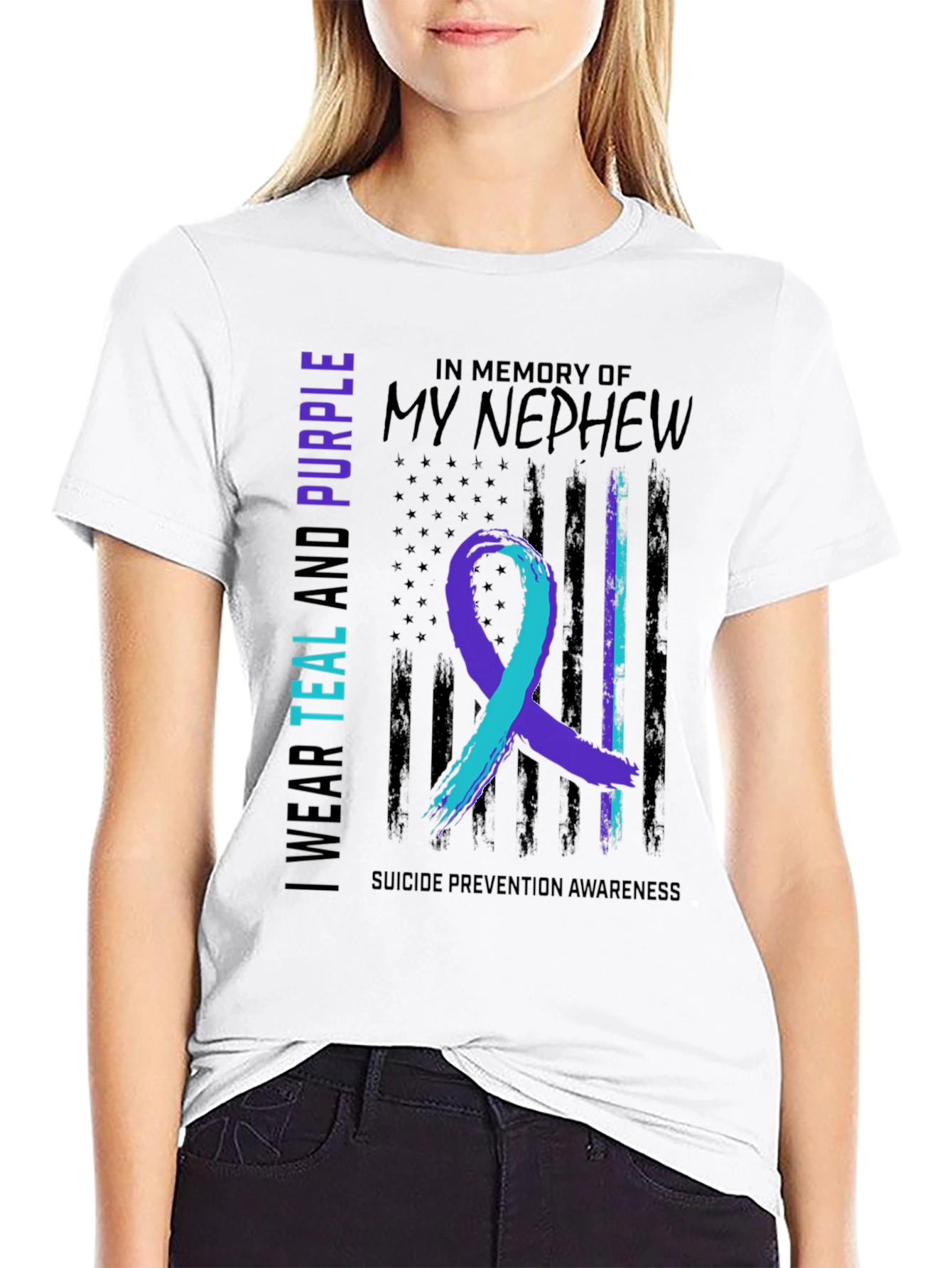 Black Teal and Purple Suicide Awareness T-Shirt view 9