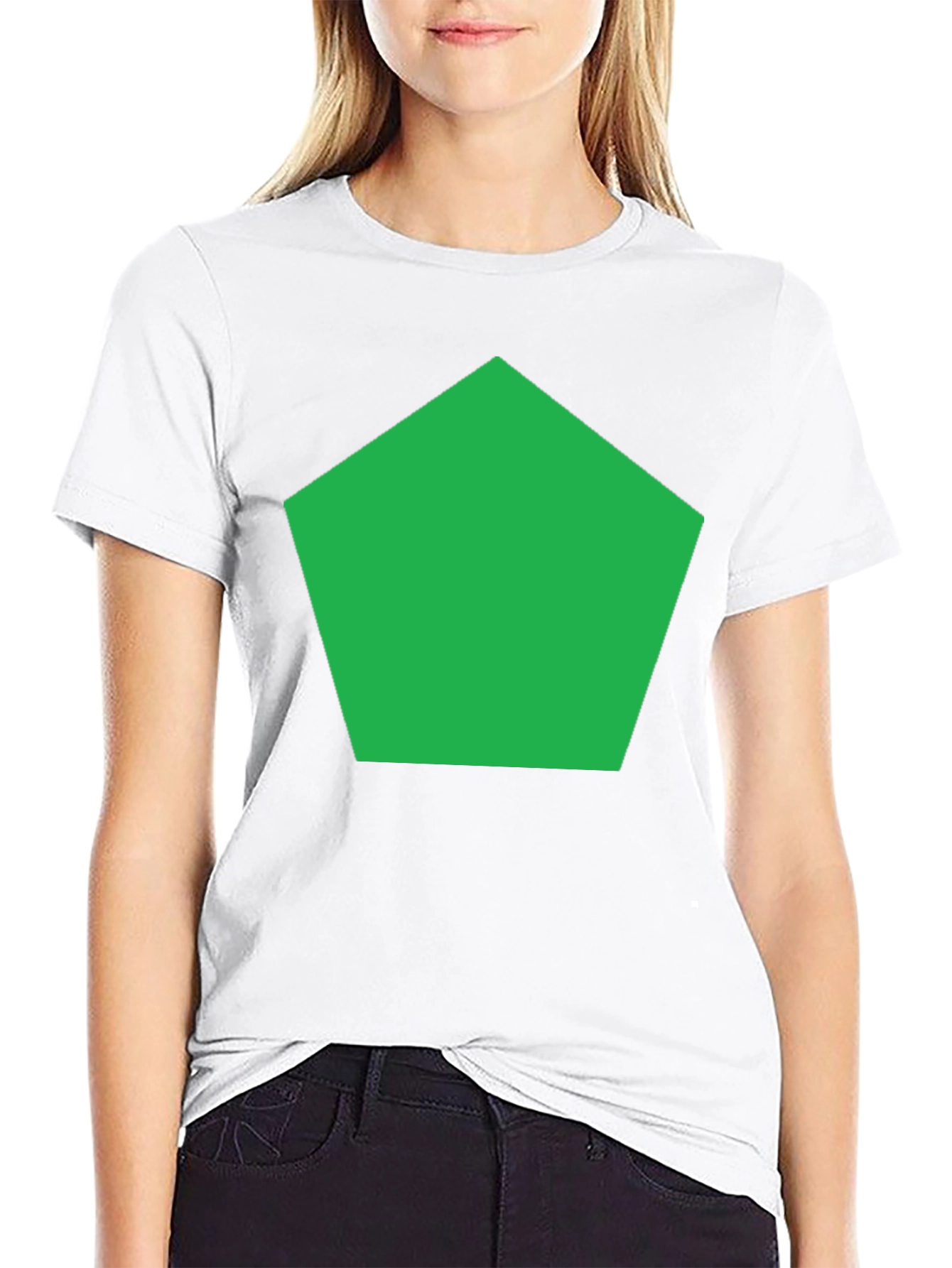 Black Modern Geometric Tee - Green Pentagon Design view 9
