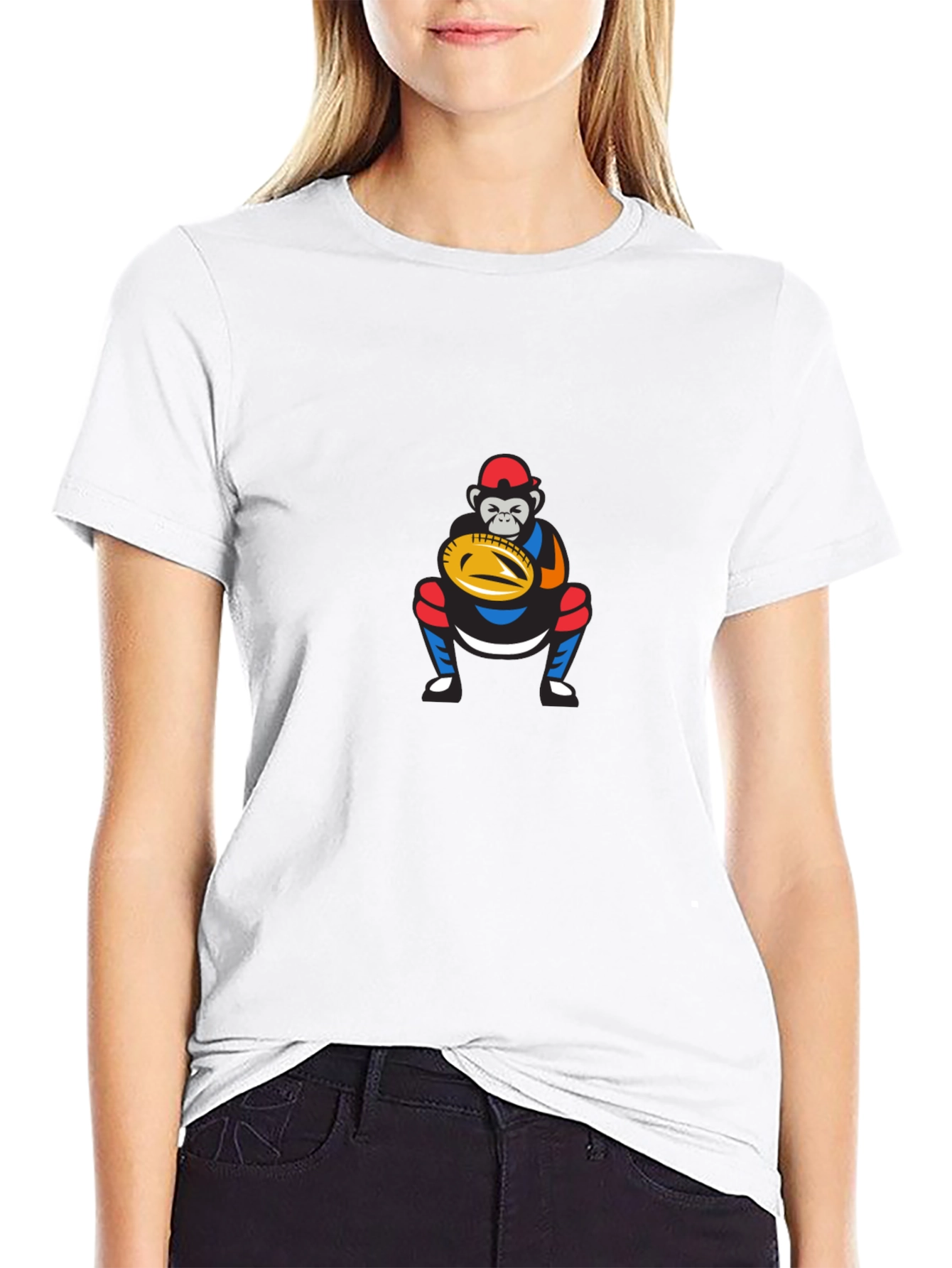 Black Funny Monkey Baseball Catcher Graphic T-Shirt view 9