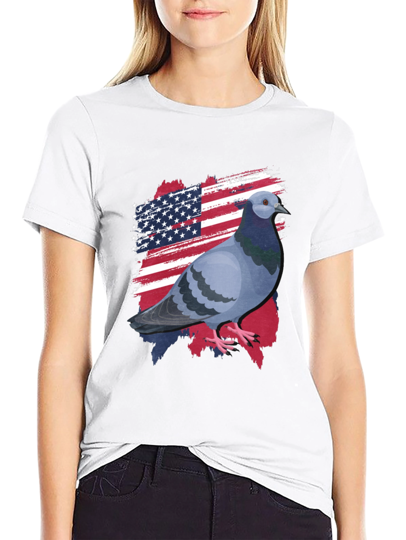 Black Patriotic Pigeon Graphic Tee - American Flag Bird T-Shirt view 9