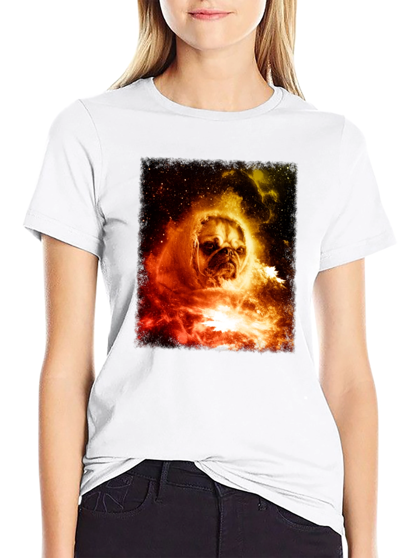 Black Cosmic Pug Graphic T-Shirt - Men's Black Tee view 9