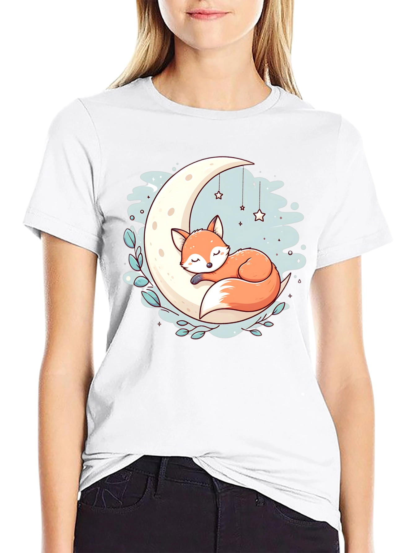 Black Dreamy Fox Moon T-Shirt view 9