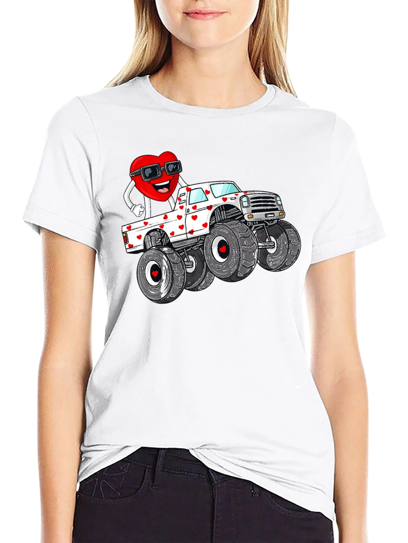 Black Monster Truck Valentine's Day Graphic Tee view 9