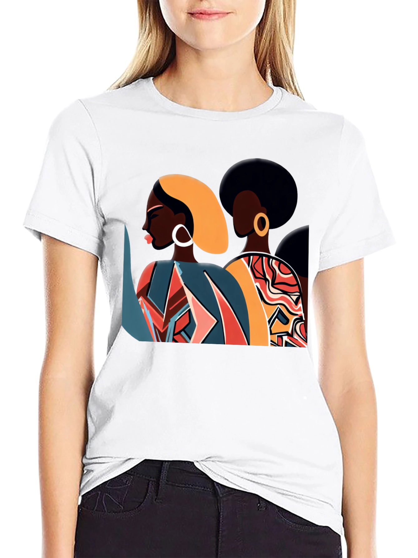 Black Retro Afro Women Graphic Tee - Stylish Black T-Shirt view 9