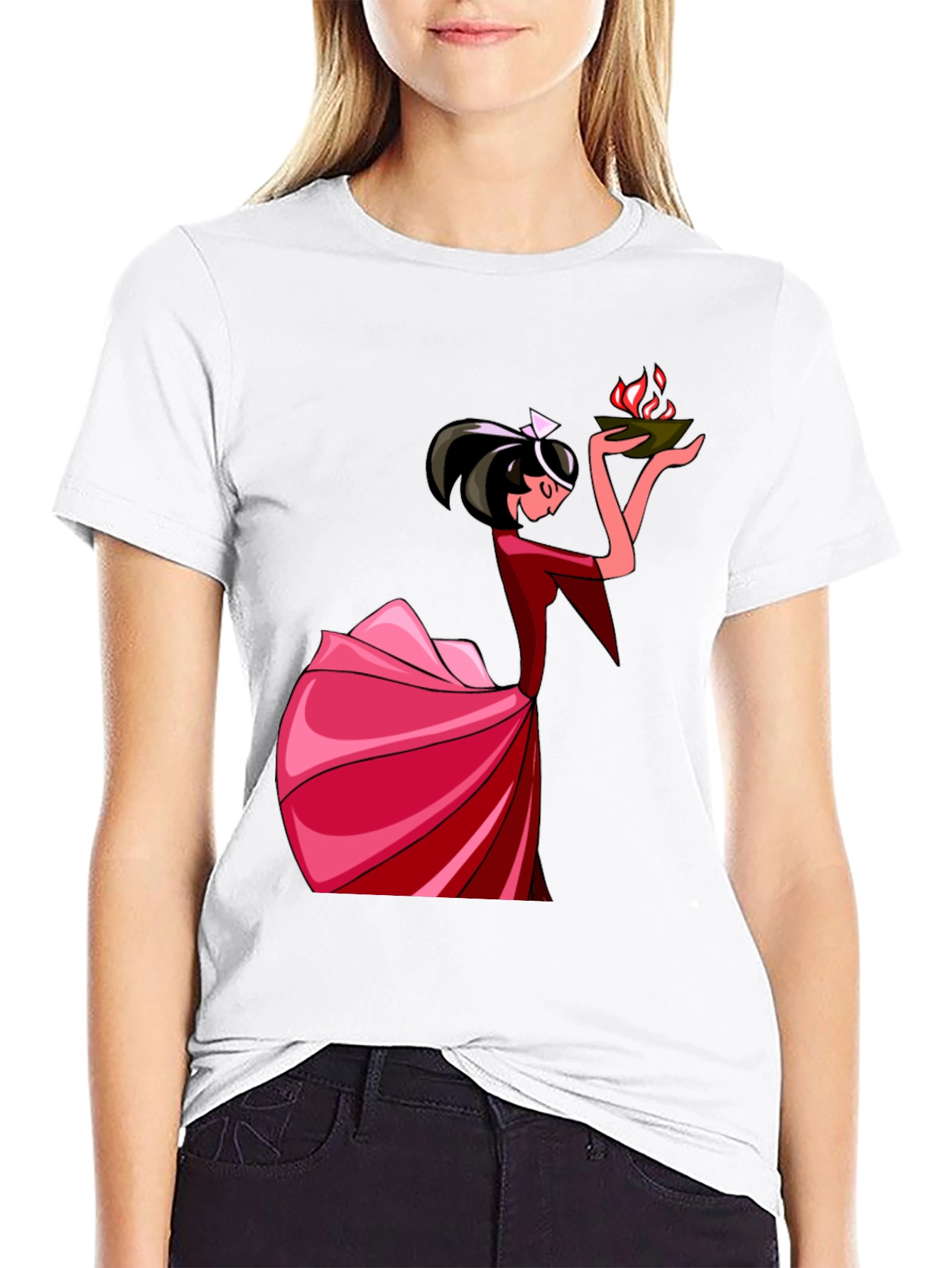 Black Unique Graphic T-Shirt: Lady with Fire view 9