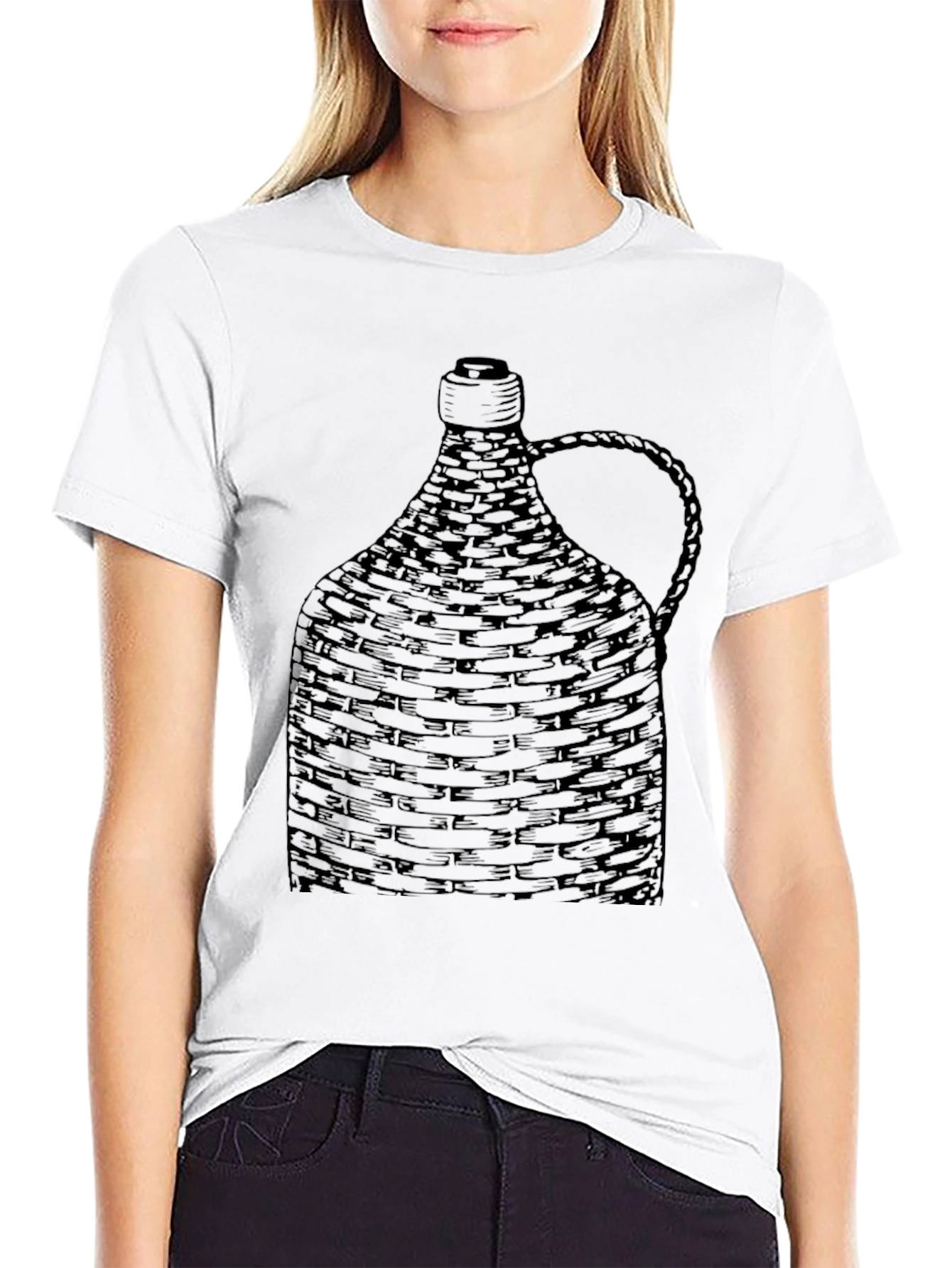 Black Woven Bottle Design Black T-Shirt view 9