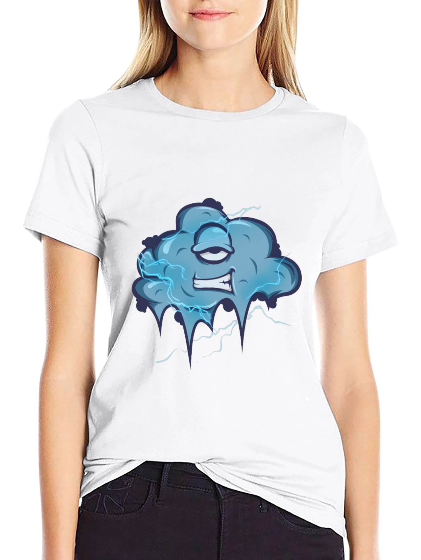 Black Cartoon Cloud Graphic Tee - Men's Black T-Shirt view 9