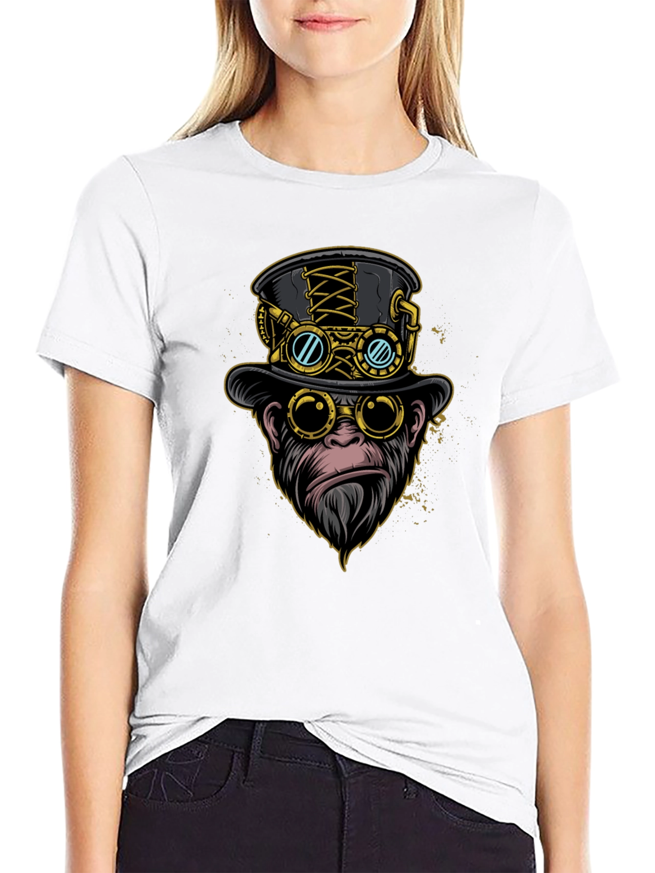 Black Steampunk Monkey Graphic Tee view 9