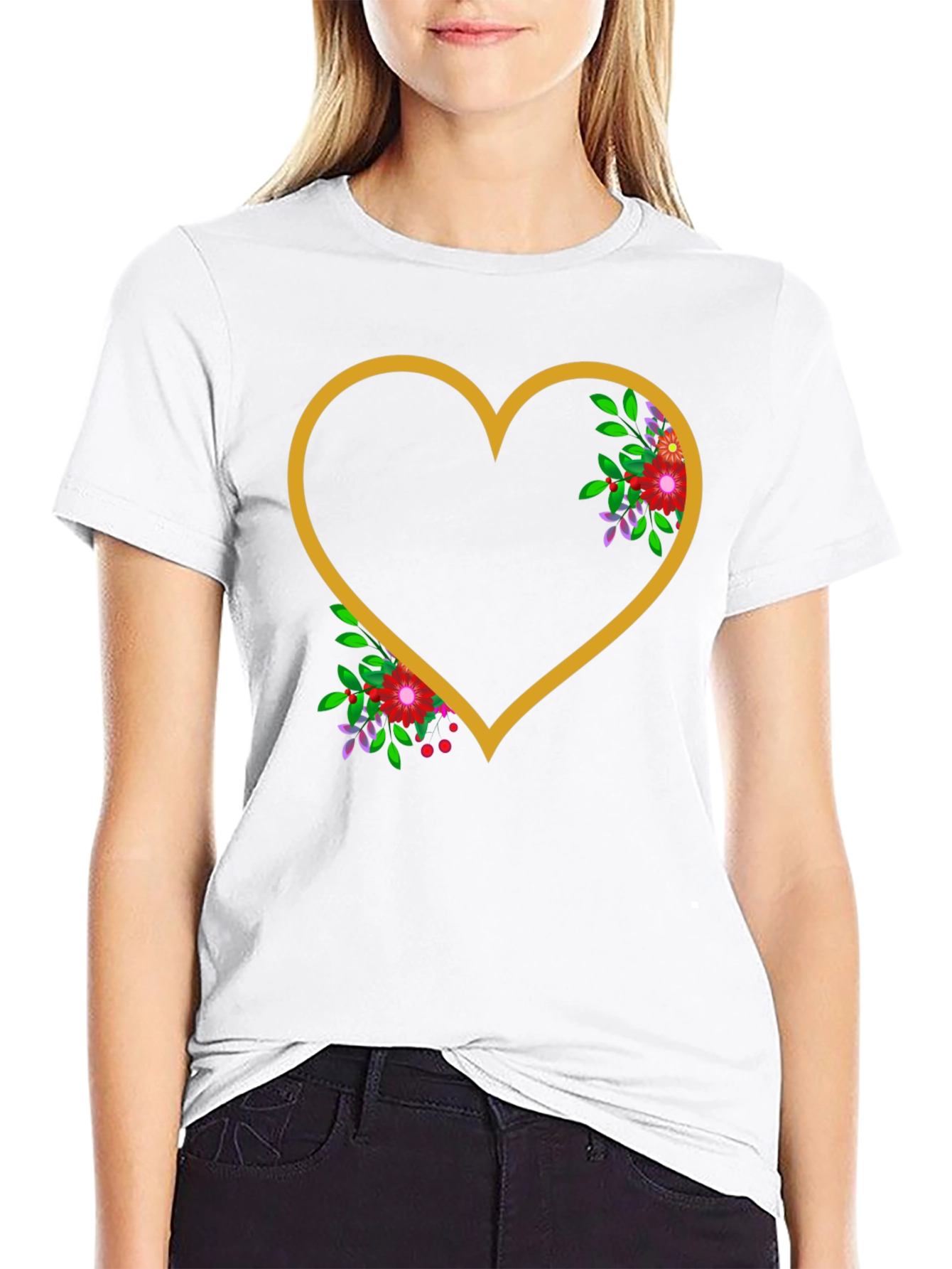 Black Floral Heart Graphic Tee - Stylish Comfort view 9