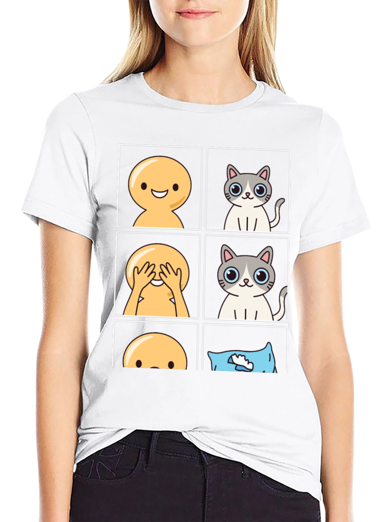 Black Peek-a-Boo Emoji Cat T-Shirt view 9