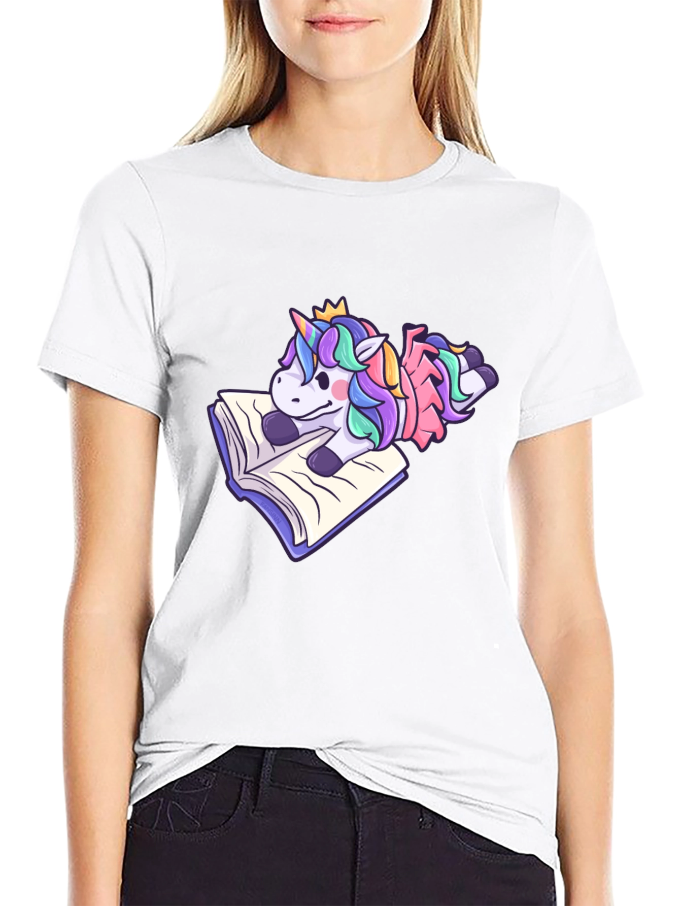 Black Unicorn Reading Book T-Shirt - Cute Cartoon Tee view 9