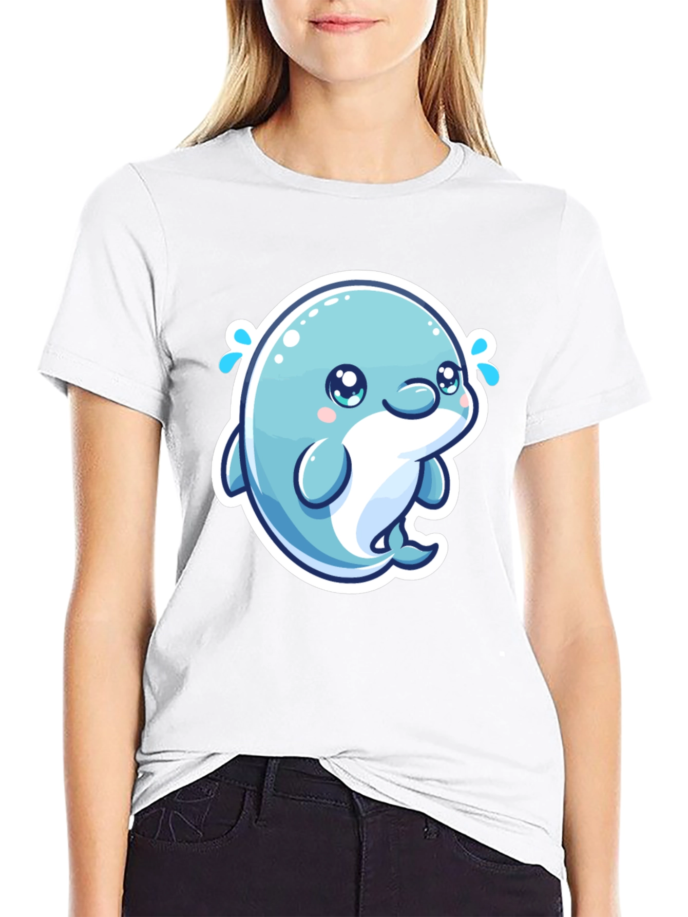 Cute Dolphin Graphic Tee - Soft Cotton Black T-Shirt - 9