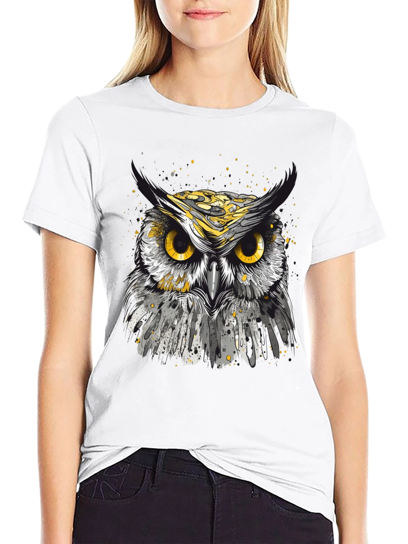 Black Owl Graphic T-Shirt - Black Cotton Tee for Men view 9