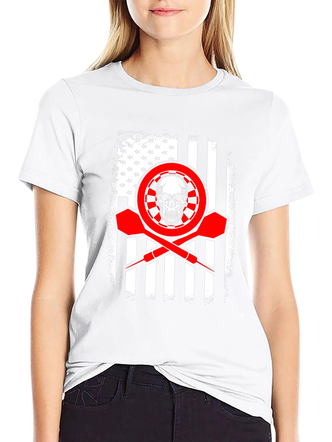Black Darts Skull Flag T-Shirt - Patriotic Dart Player Tee view 9