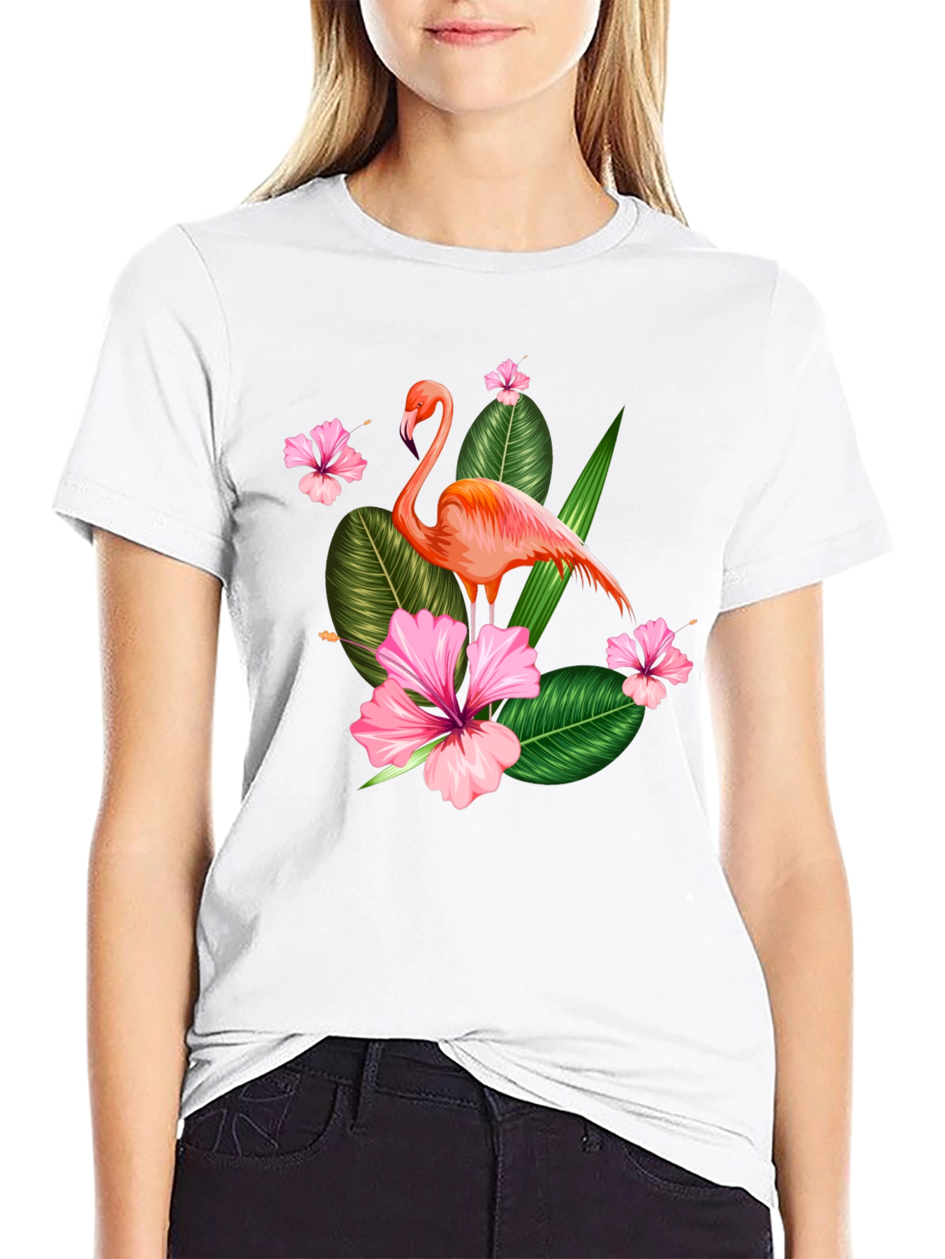 Black Tropical Flamingo Graphic T-Shirt view 9
