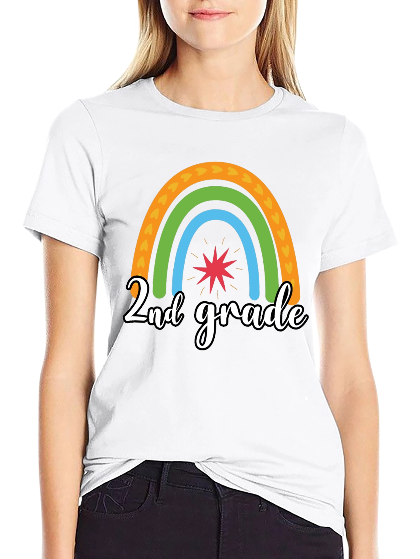 Black 2nd Grade Rainbow Graphic Tee view 9