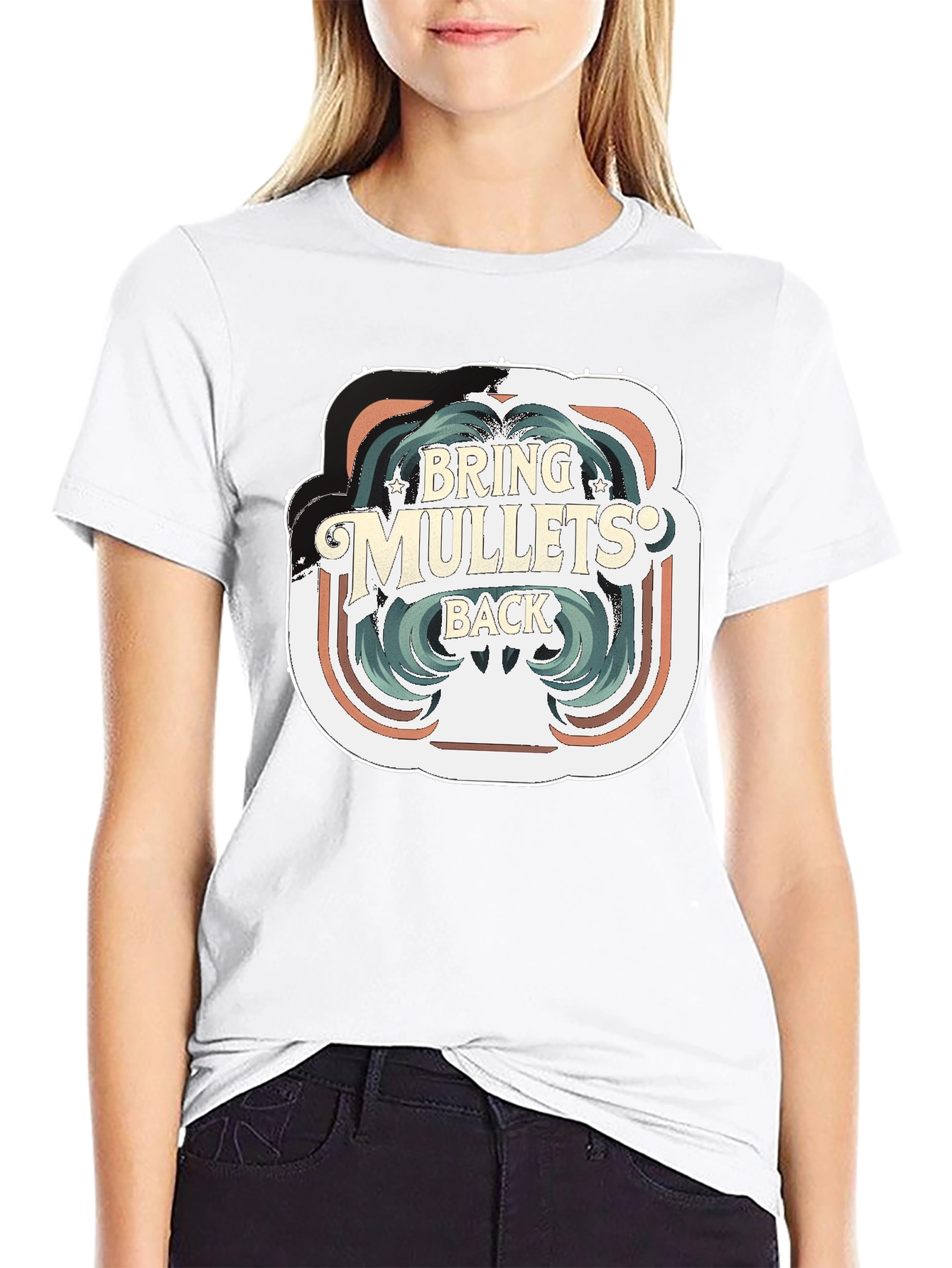 Black Bring Mullets Back T-Shirt - Retro Hair Style Tee view 9