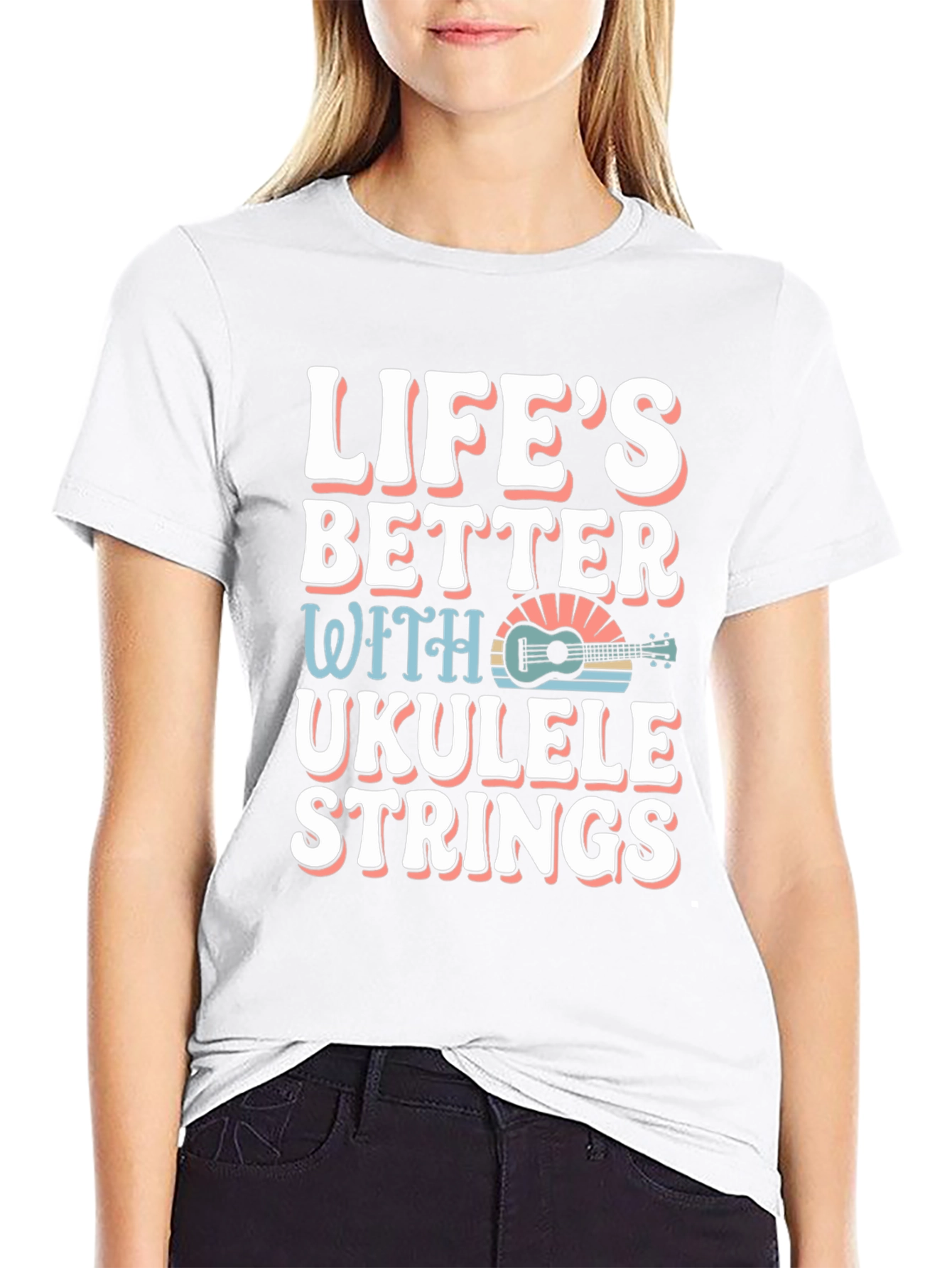 Black Life's Better Ukulele Strings Graphic Tee view 9