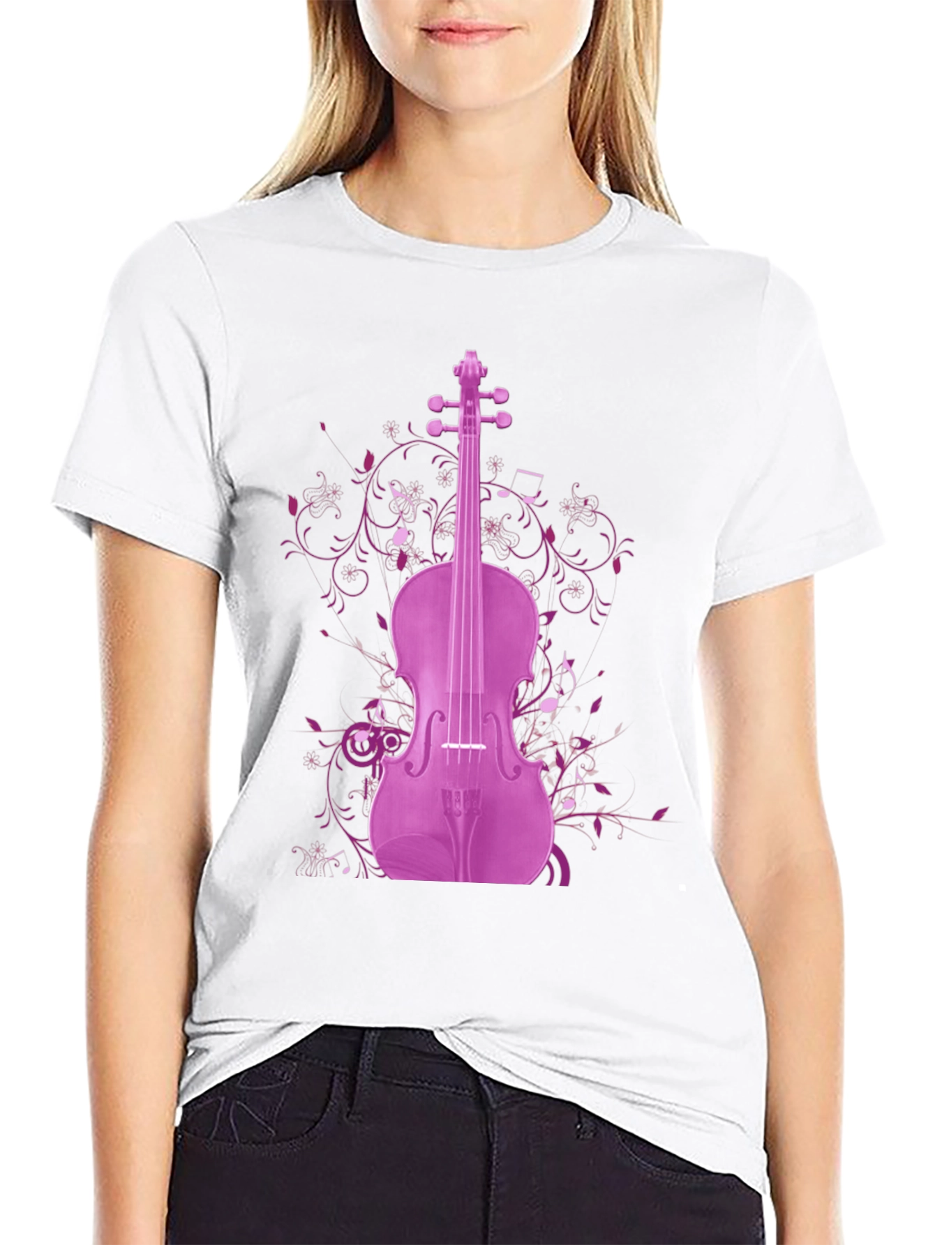 Black Musical Violin Graphic Tee - Black view 9