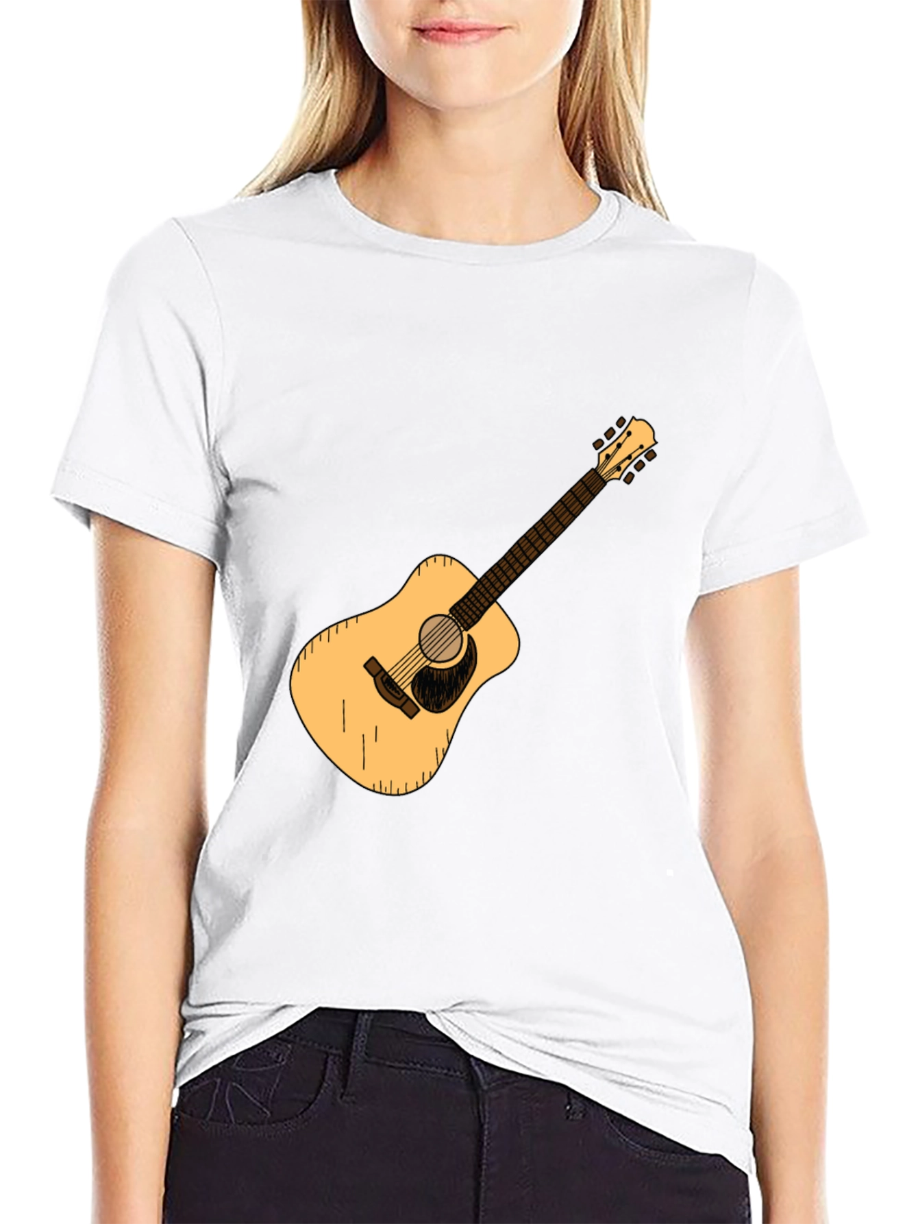 Black Guitar Graphic Tee - Black Cotton Casual T-Shirt view 9