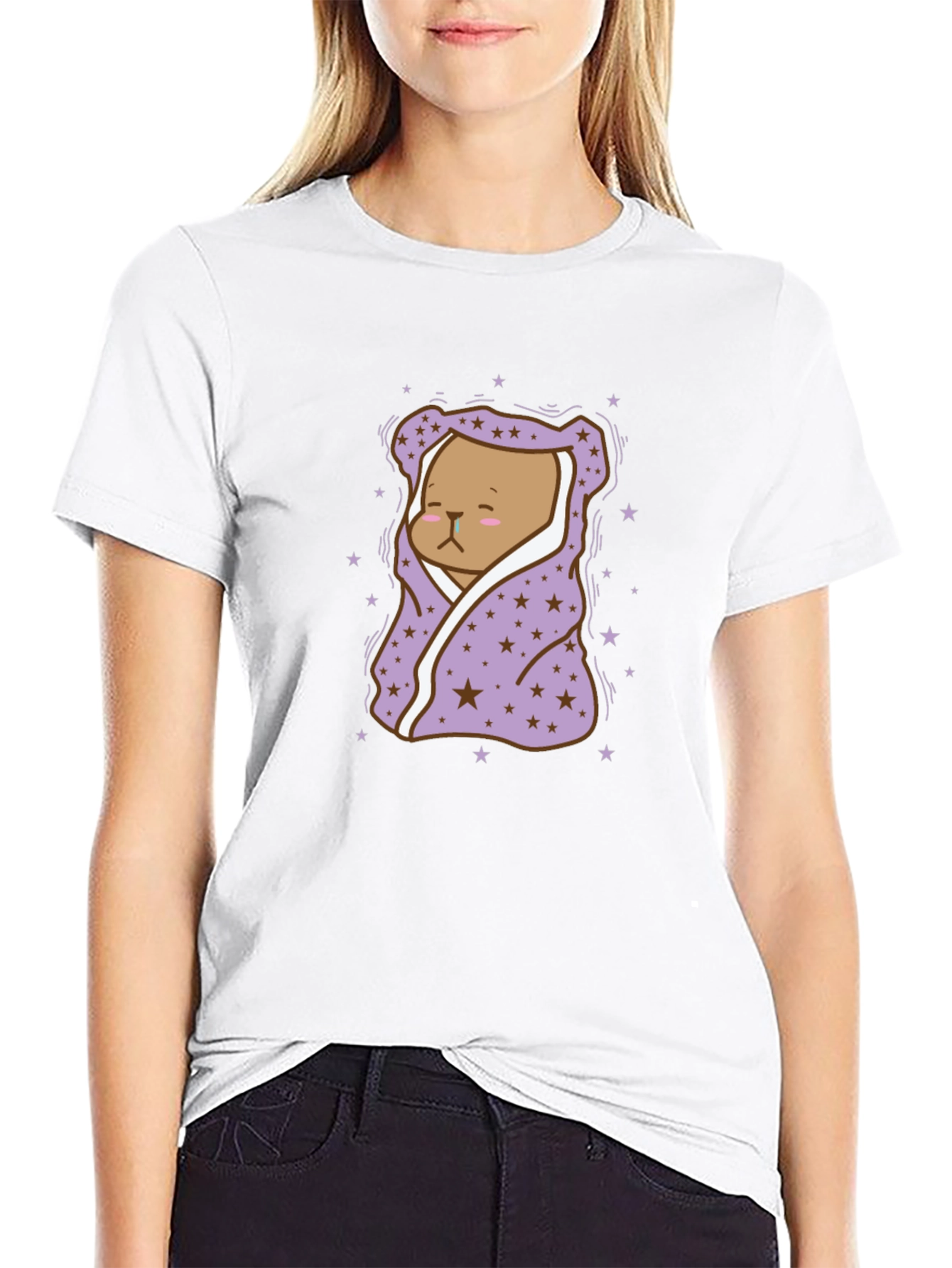 Black Cute Bear in Blanket T-Shirt view 9