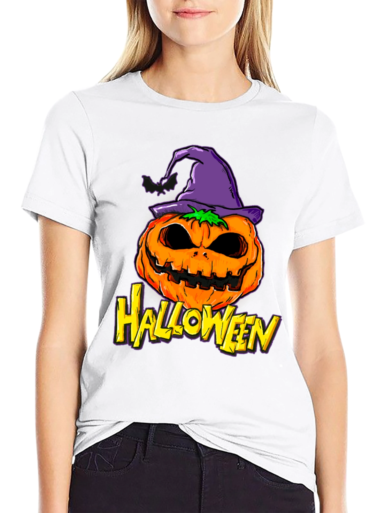 Black Halloween Pumpkin Witch Hat Graphic Tee view 9