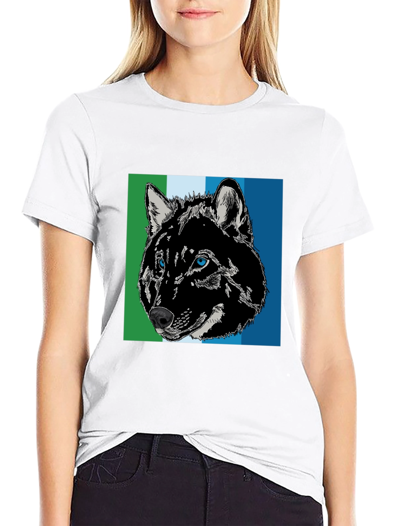 Black Wolf Graphic Print Black T-Shirt view 9