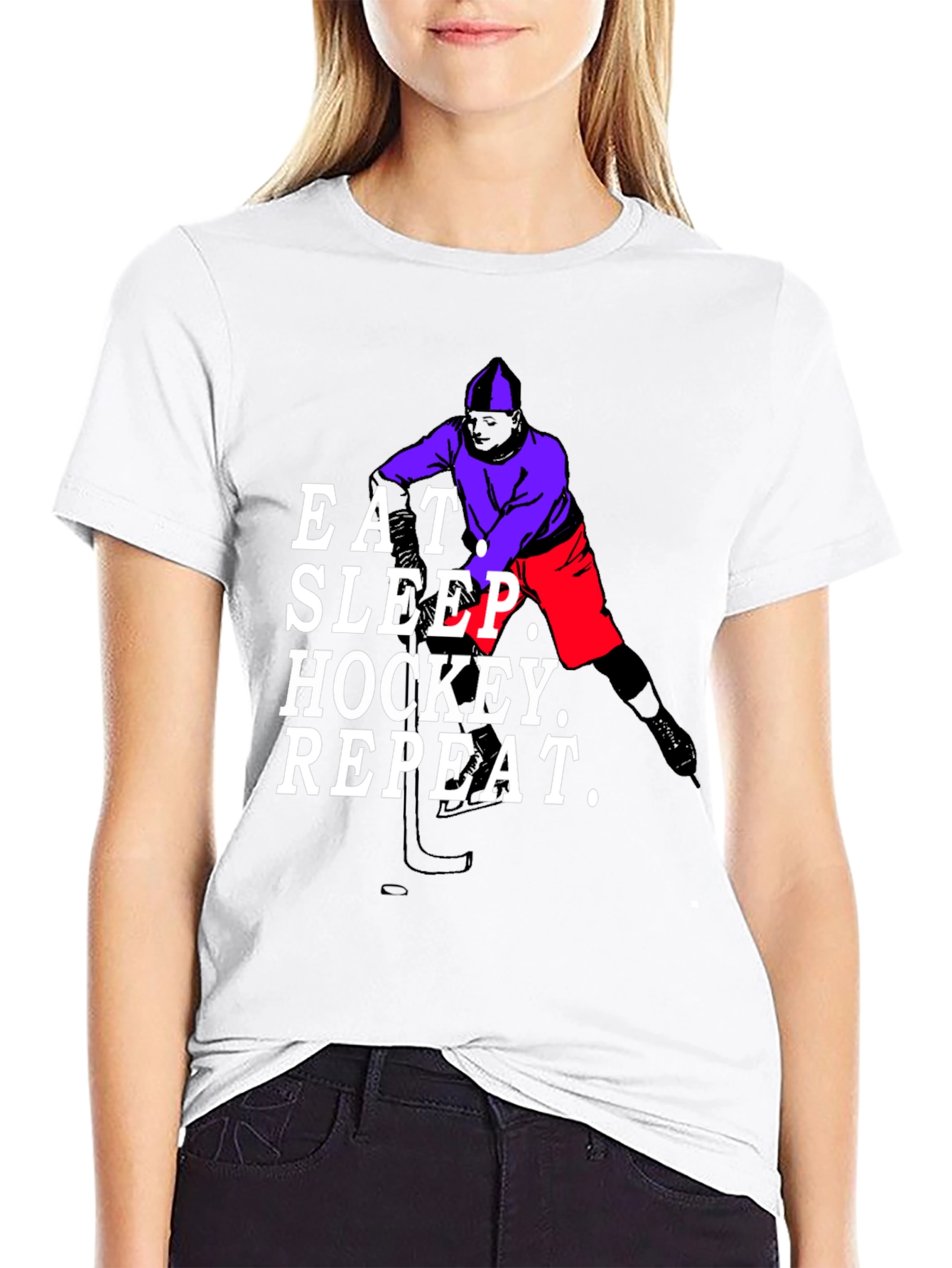 Black Eat Sleep Hockey Repeat Black T-Shirt view 9