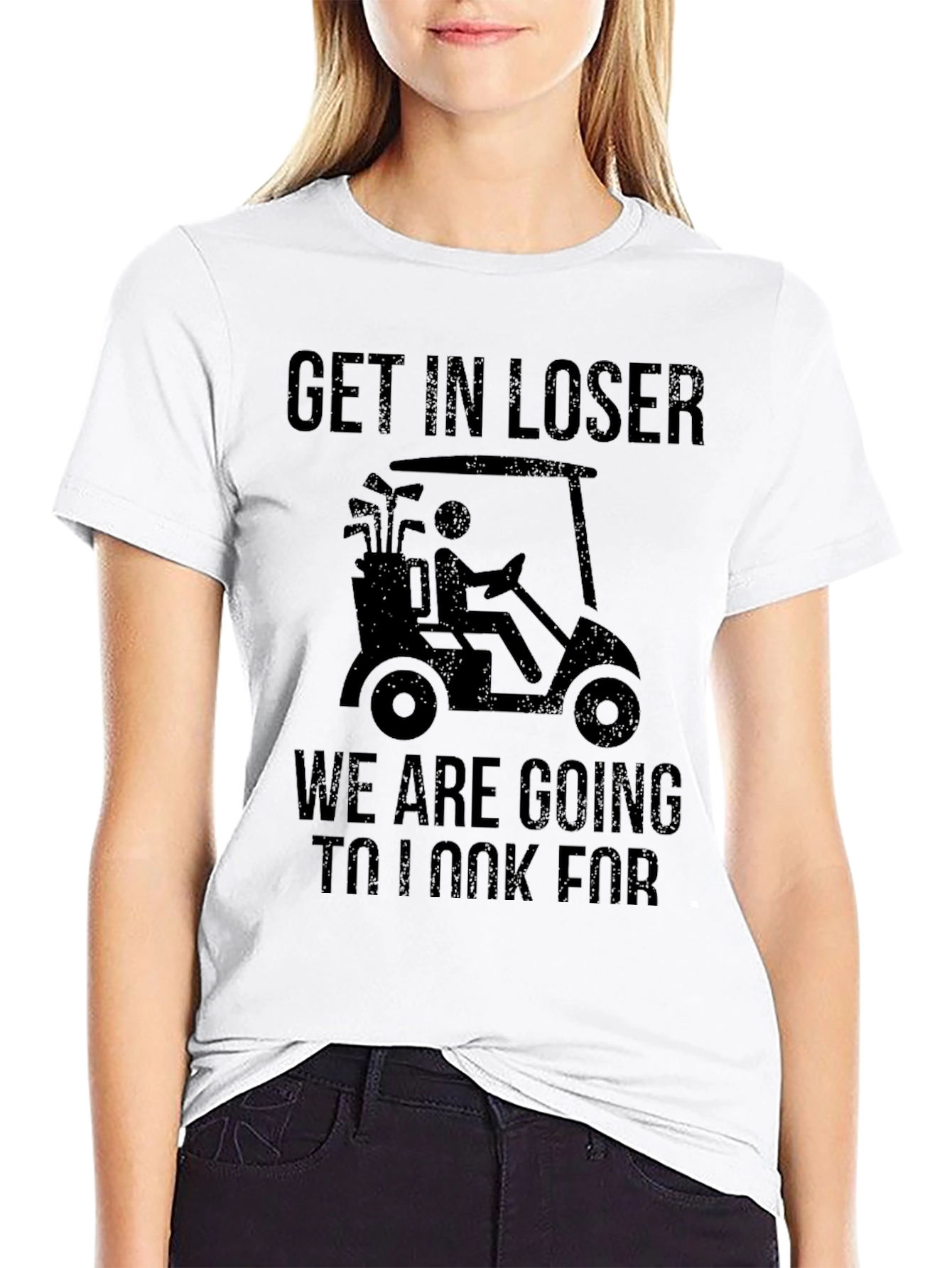 Black Funny Golfing T-Shirt: Get In Loser view 9