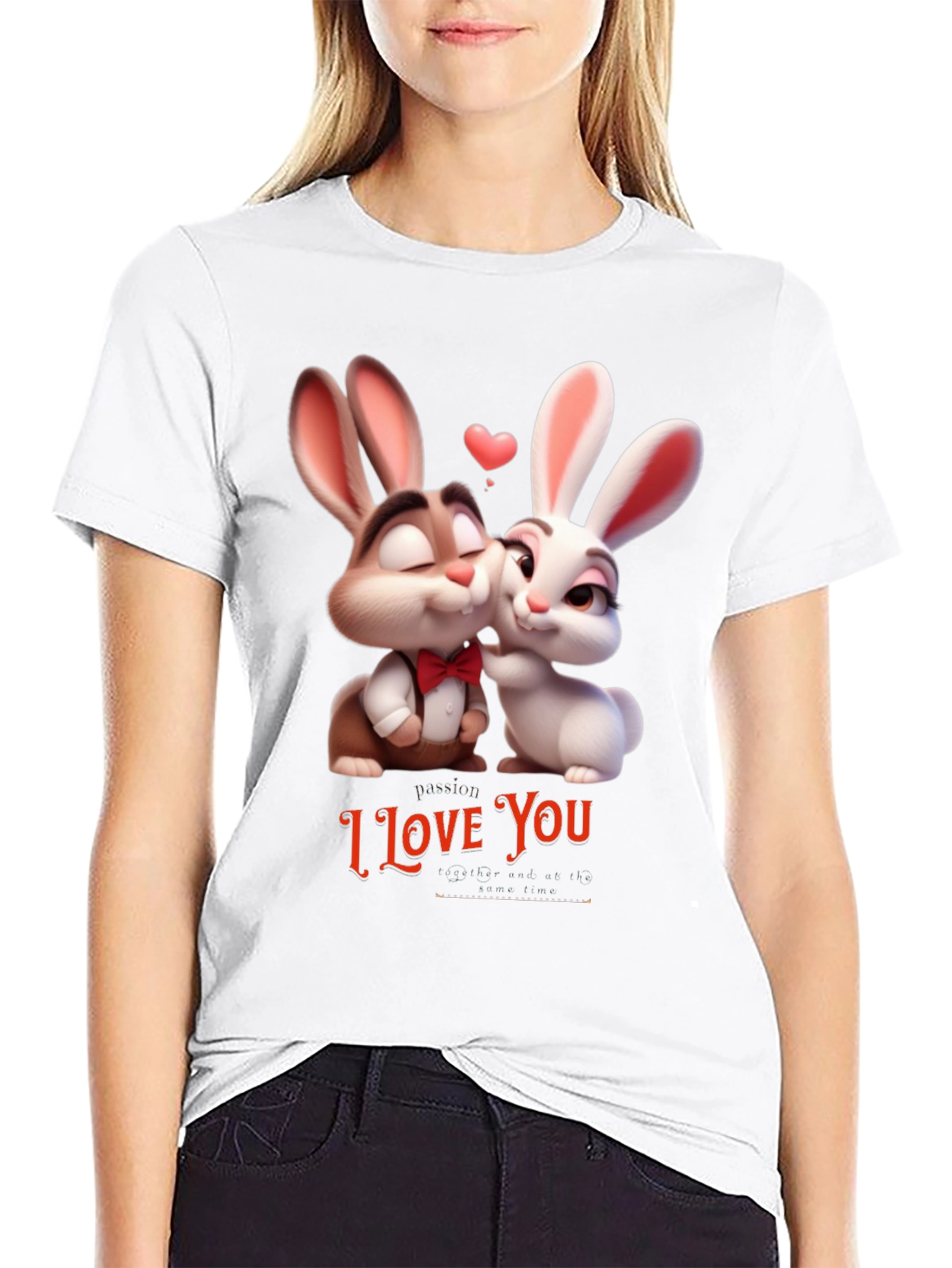 Black I Love You Valentine's Day Bunny T-Shirt view 9