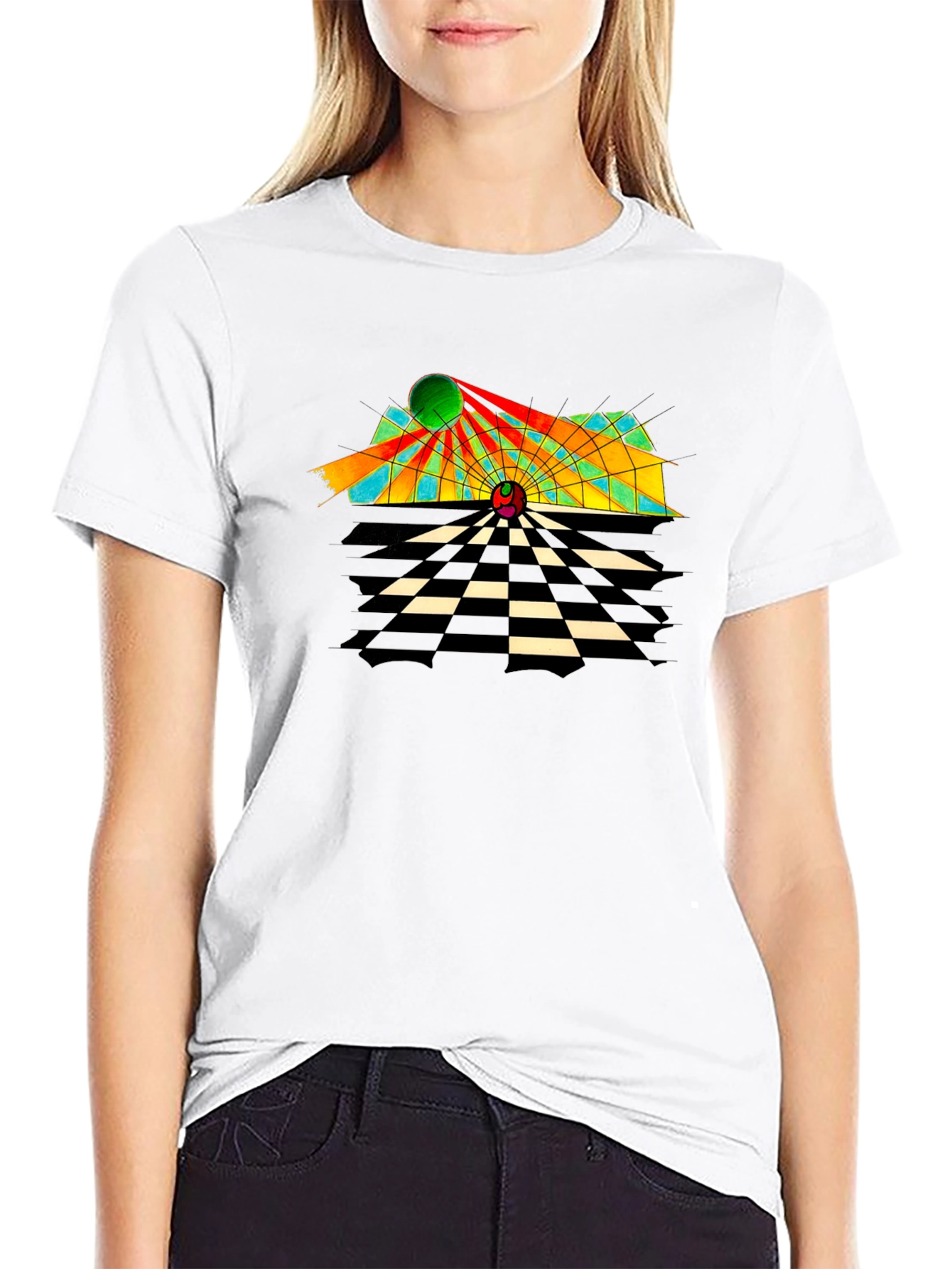 Black Abstract Geometric T-Shirt - Retro Style Tee view 9