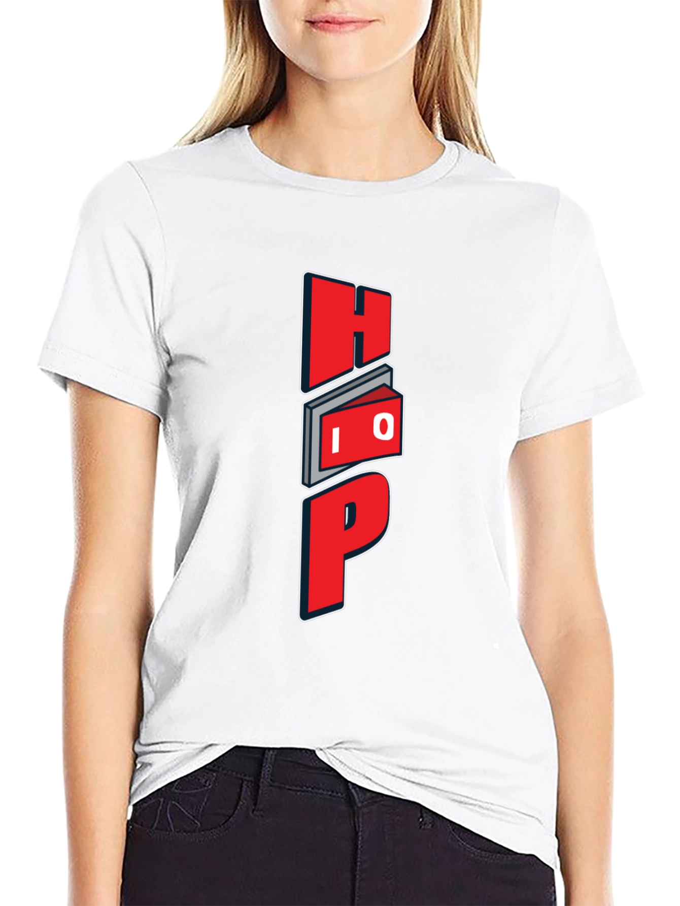 Black Unique Graphic Black T-Shirt - Red "HOP" Design view 9