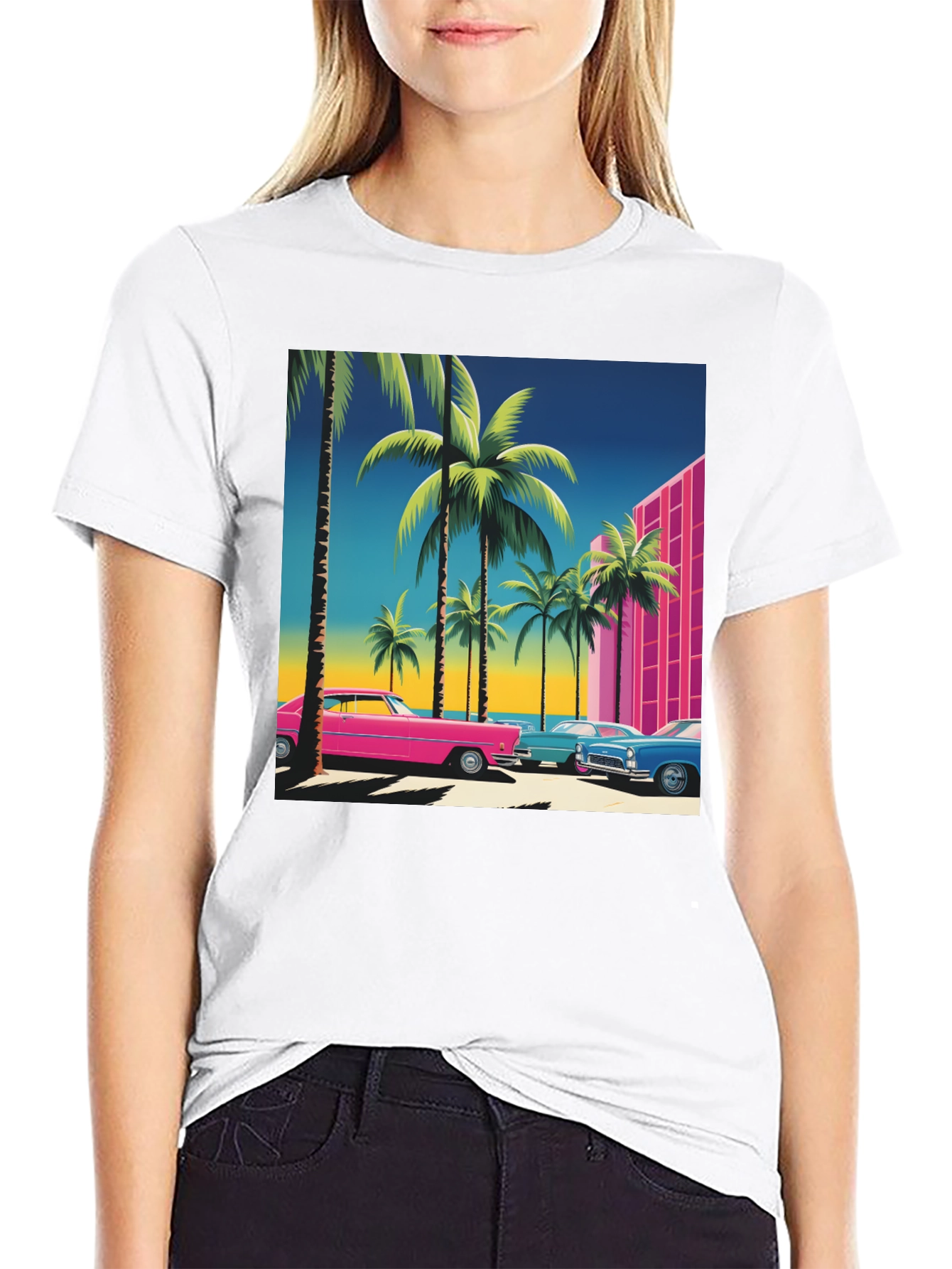Black Retro Miami Vice Style T-Shirt view 9