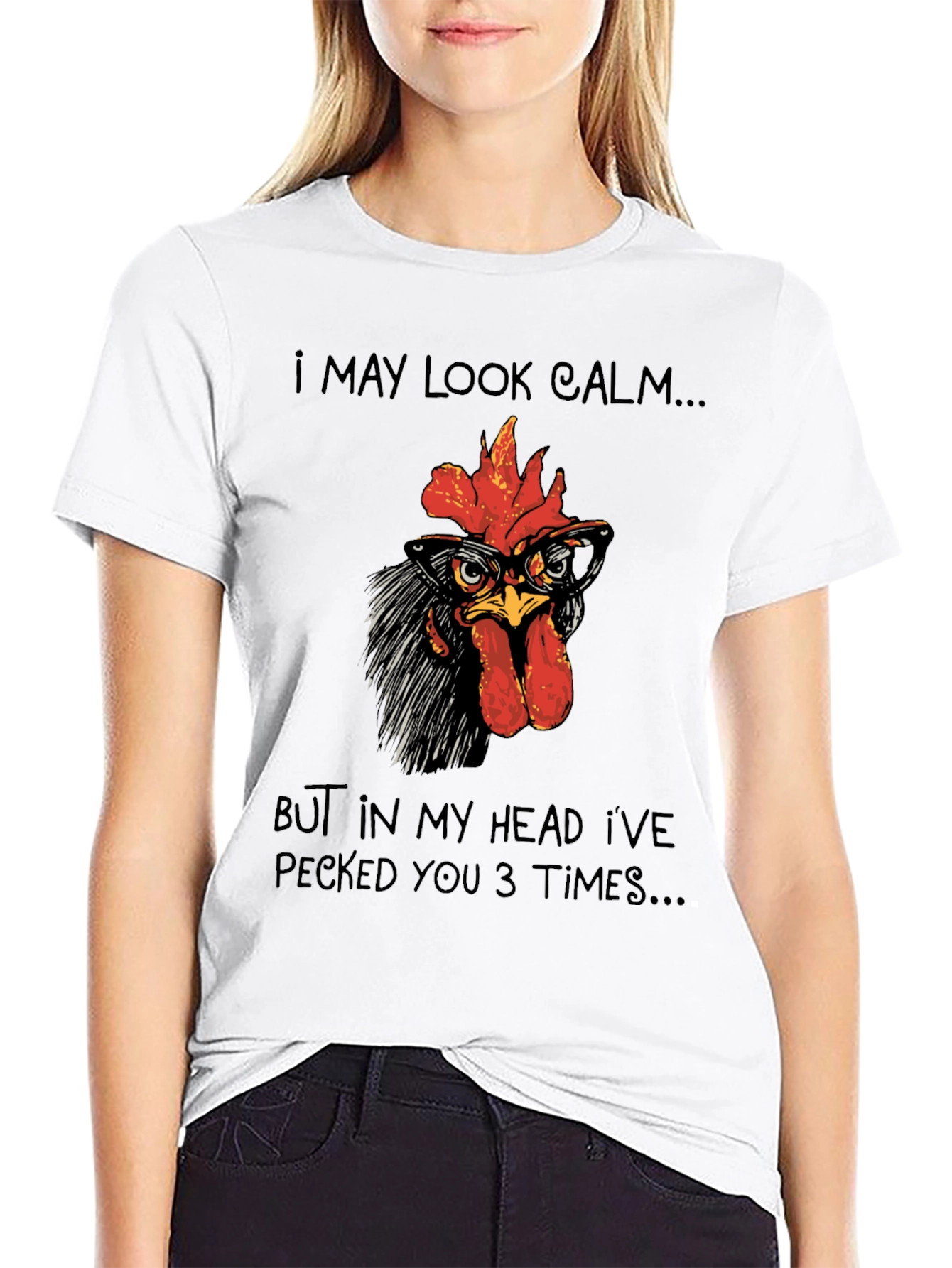 Black Calm Chicken T-Shirt - Funny Rooster Tee view 9