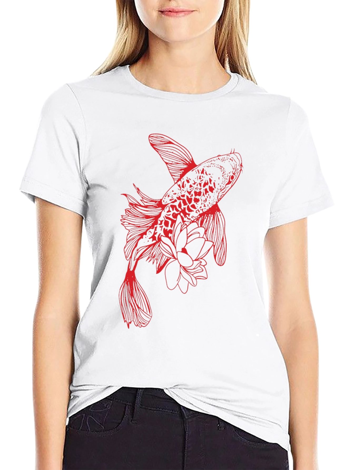 Black Red Koi Fish Graphic Tee - Stylish Black T-Shirt view 9