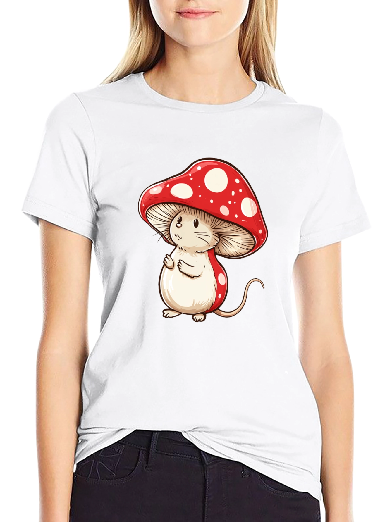 Black Mushroom Mouse T-Shirt - Fun Cartoon Graphic Tee view 9