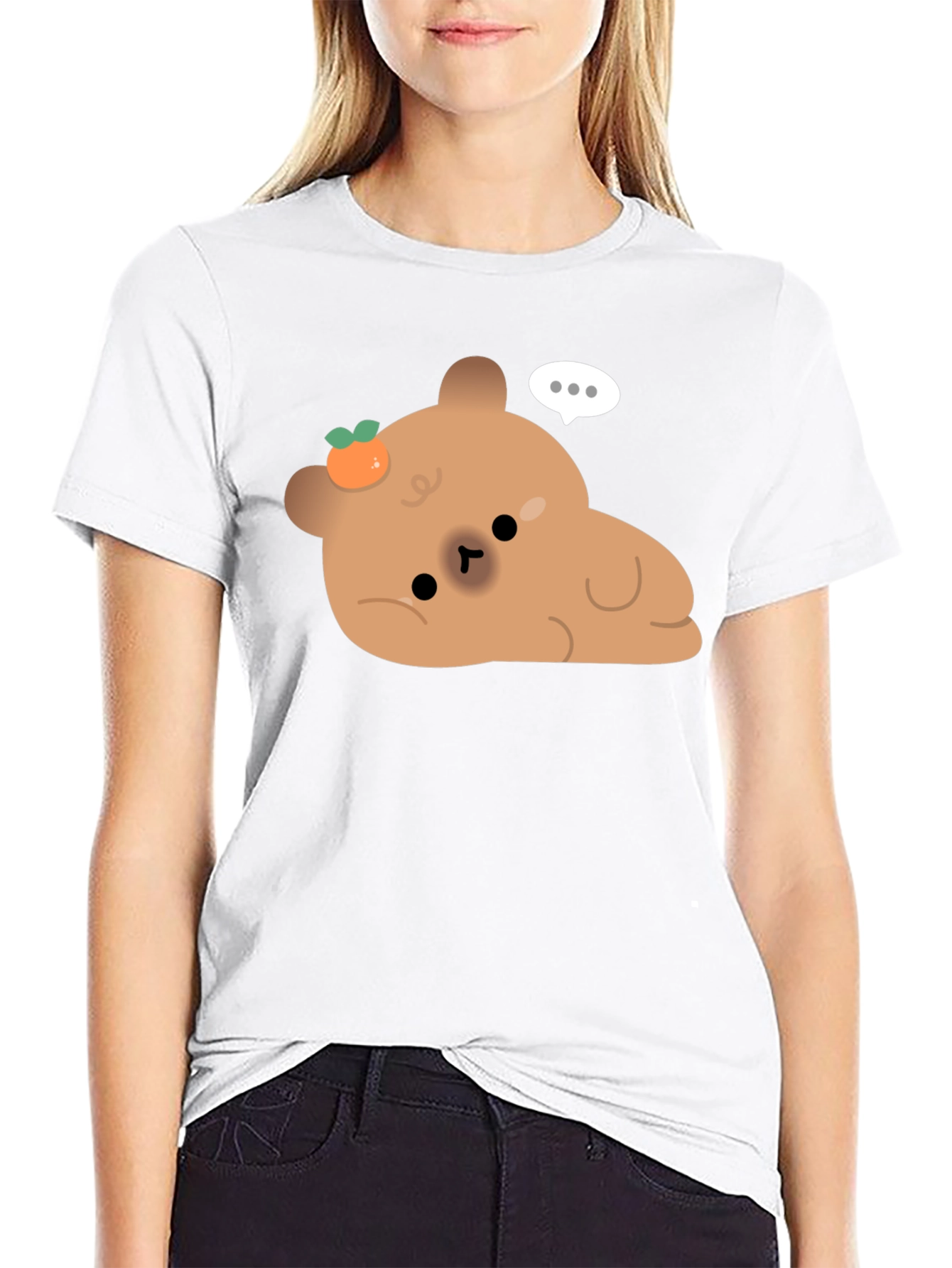 Black Cute Bear with Tangerine T-Shirt view 9