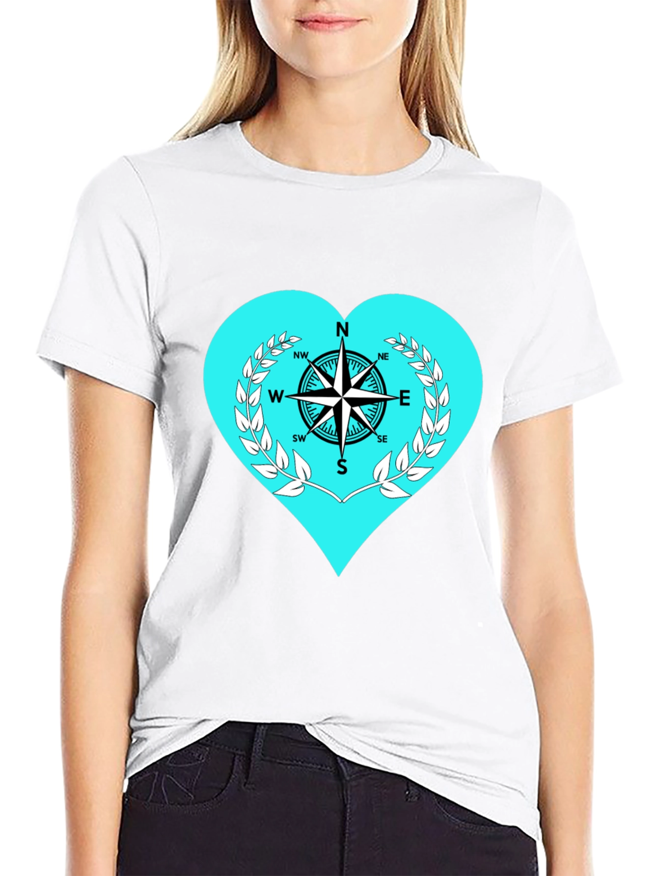 Black Compass Heart Graphic Tee - Stylish Black T-Shirt view 9