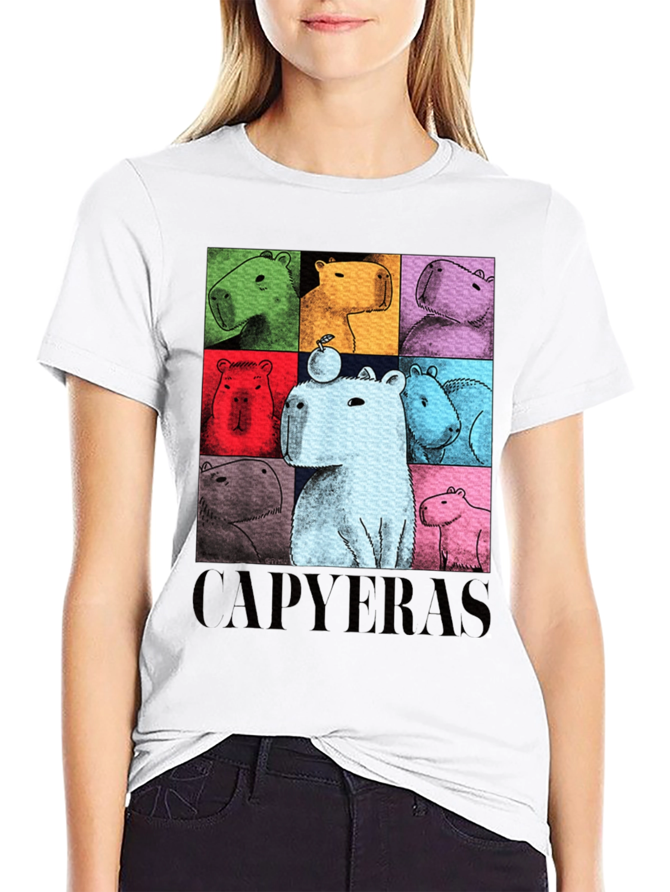 Black Capybara Pop Art Graphic Tee view 9