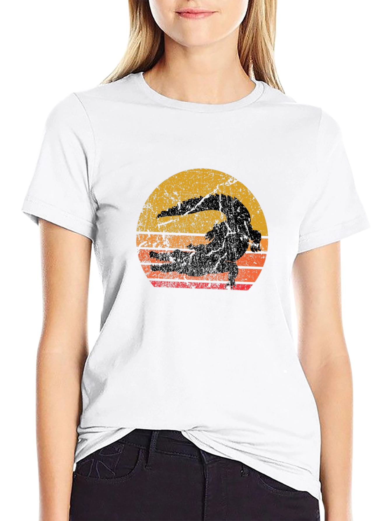 Black Vintage Alligator Sunset Graphic Tee - Black view 9