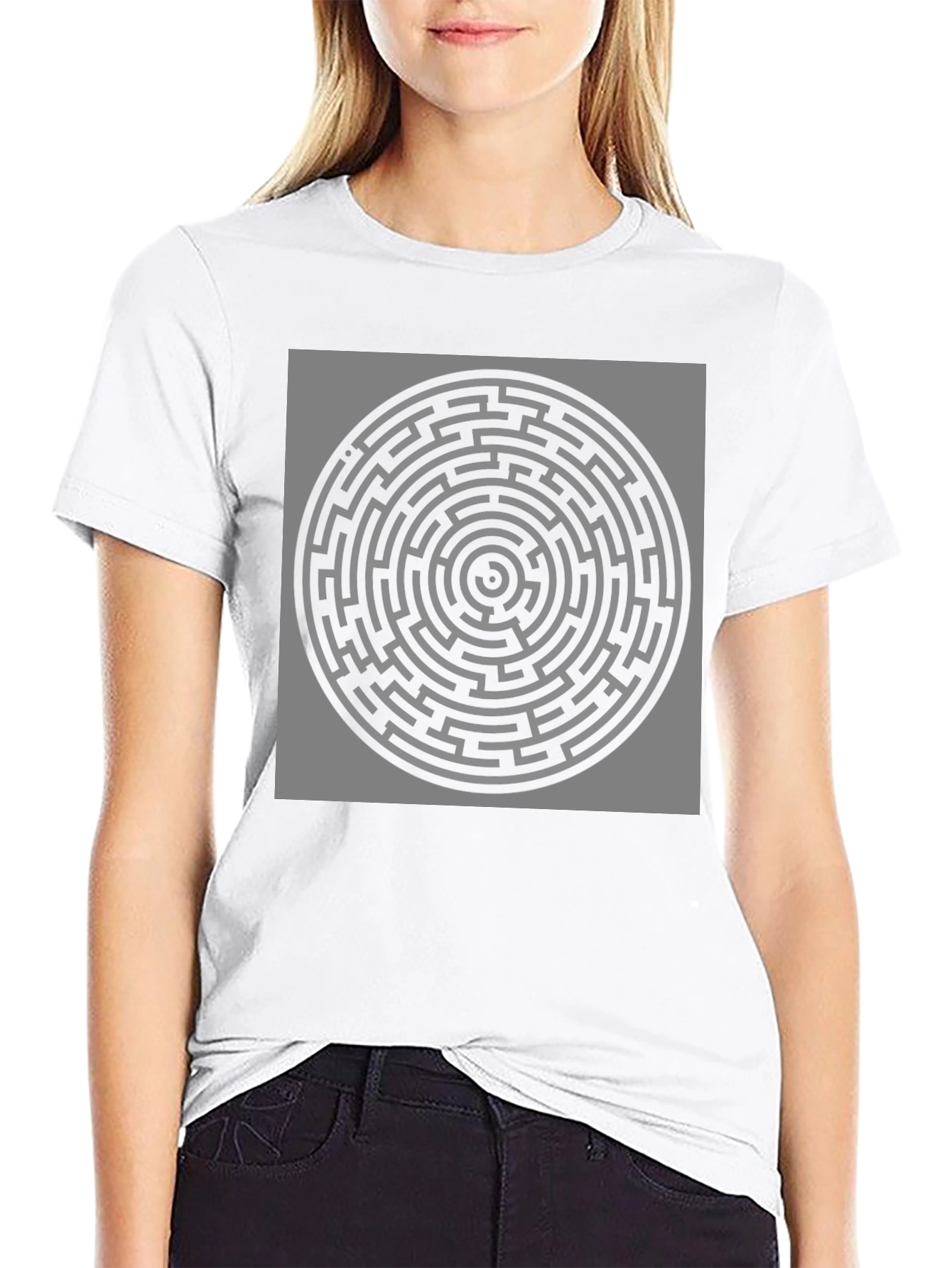 Black Circular Maze Graphic T-Shirt - Black view 9