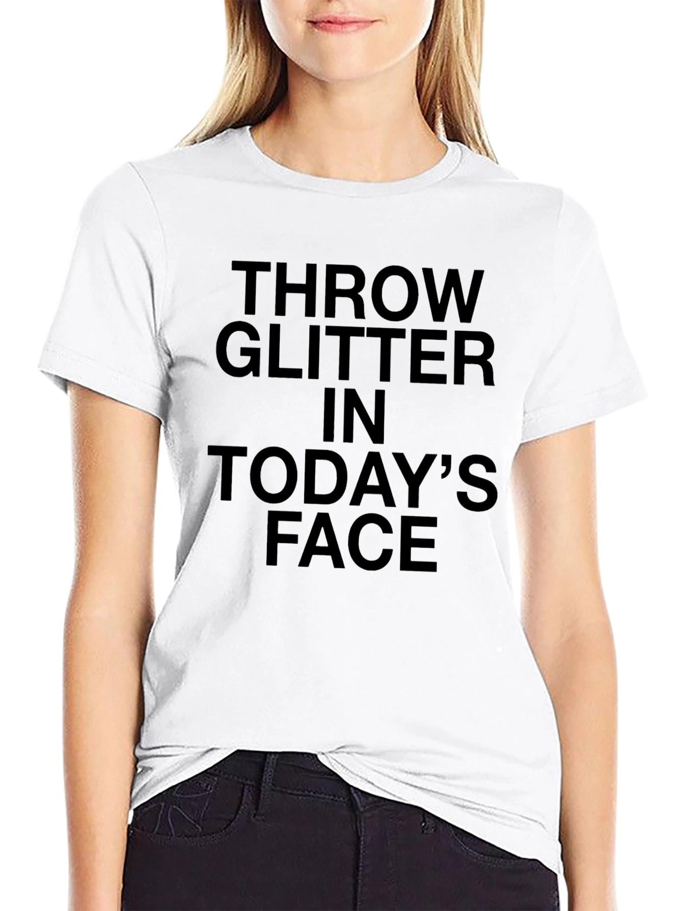 Black Throw Glitter in Today's Face Graphic Tee view 9