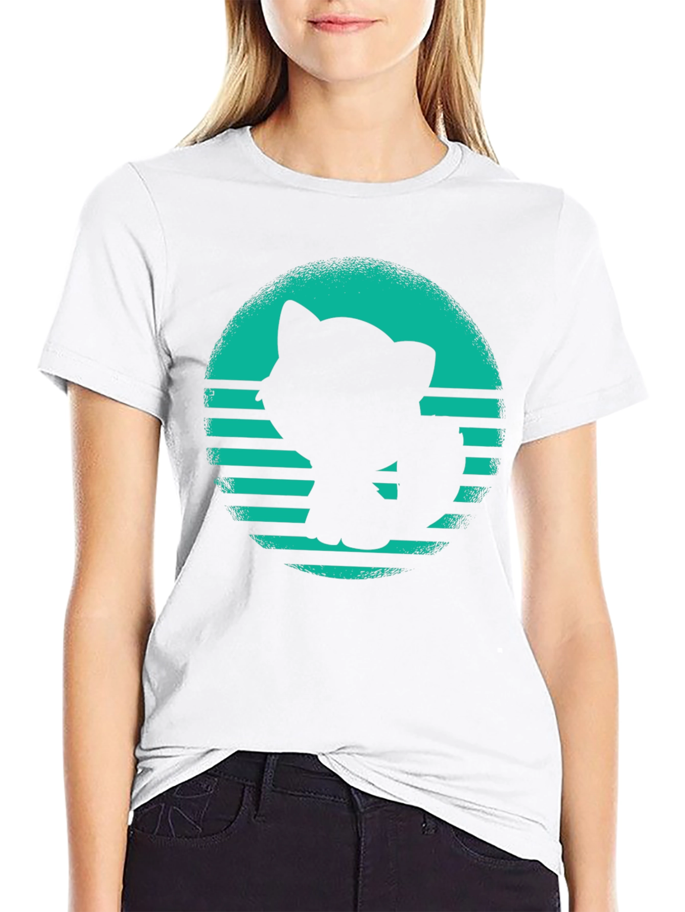 Black Retro Cat Silhouette Graphic T-Shirt view 9