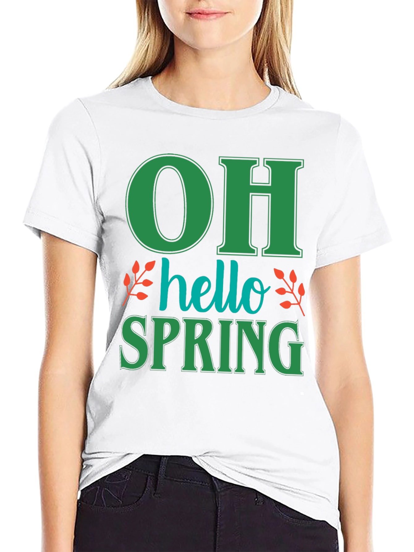 Black Oh Hello Spring T-Shirt - Green Graphic Tee view 9