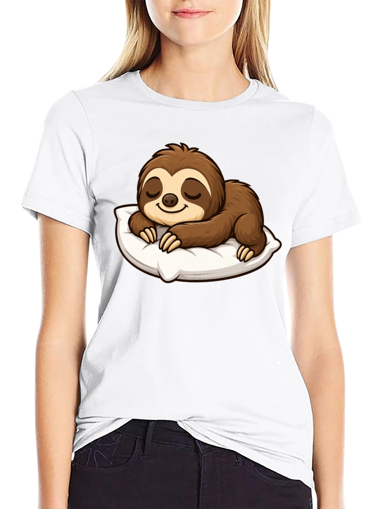 Black Cute Sleeping Sloth Graphic T-Shirt view 9