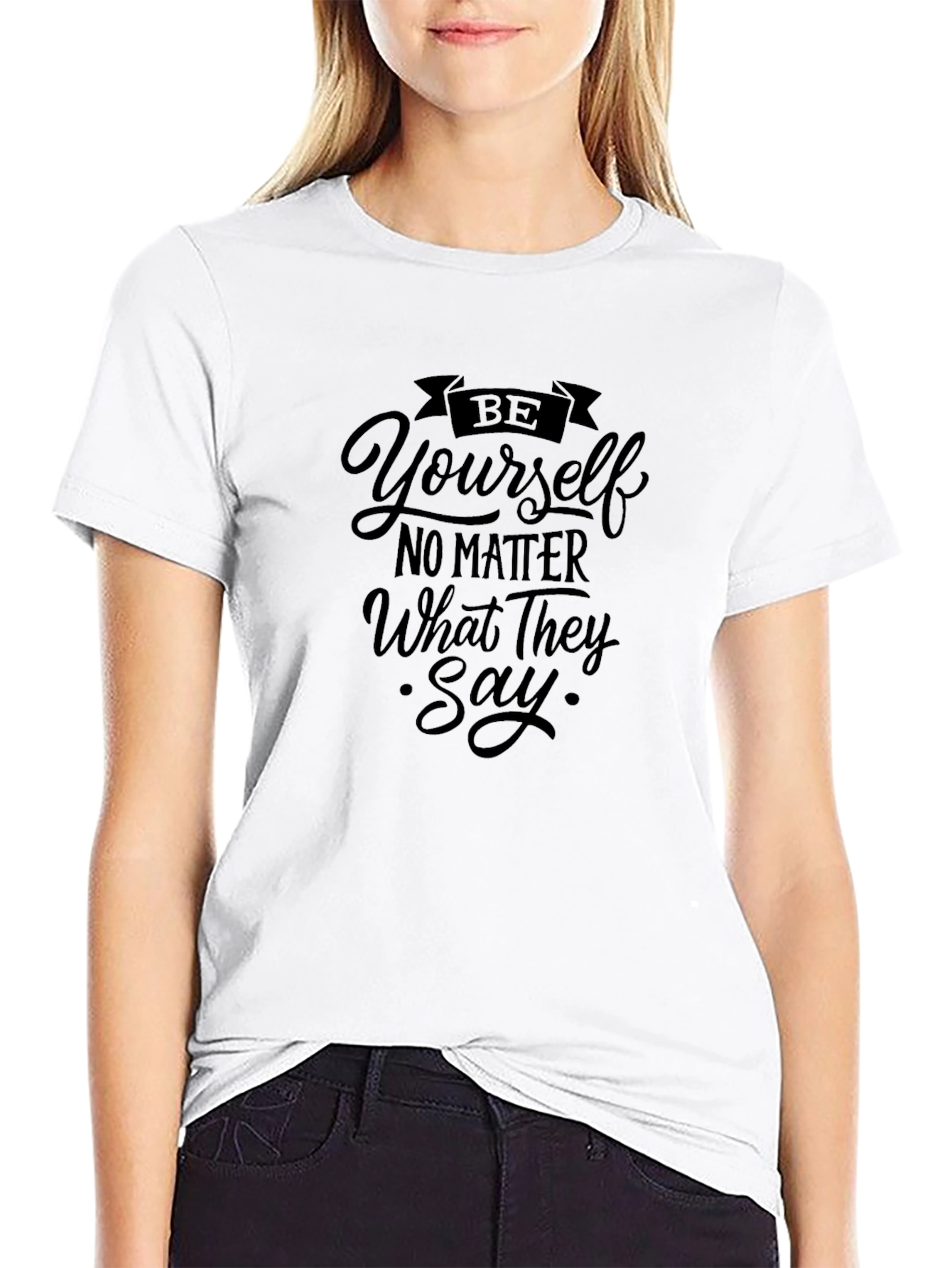 Black Be Yourself Graphic Tee - Black Cotton Blend view 9