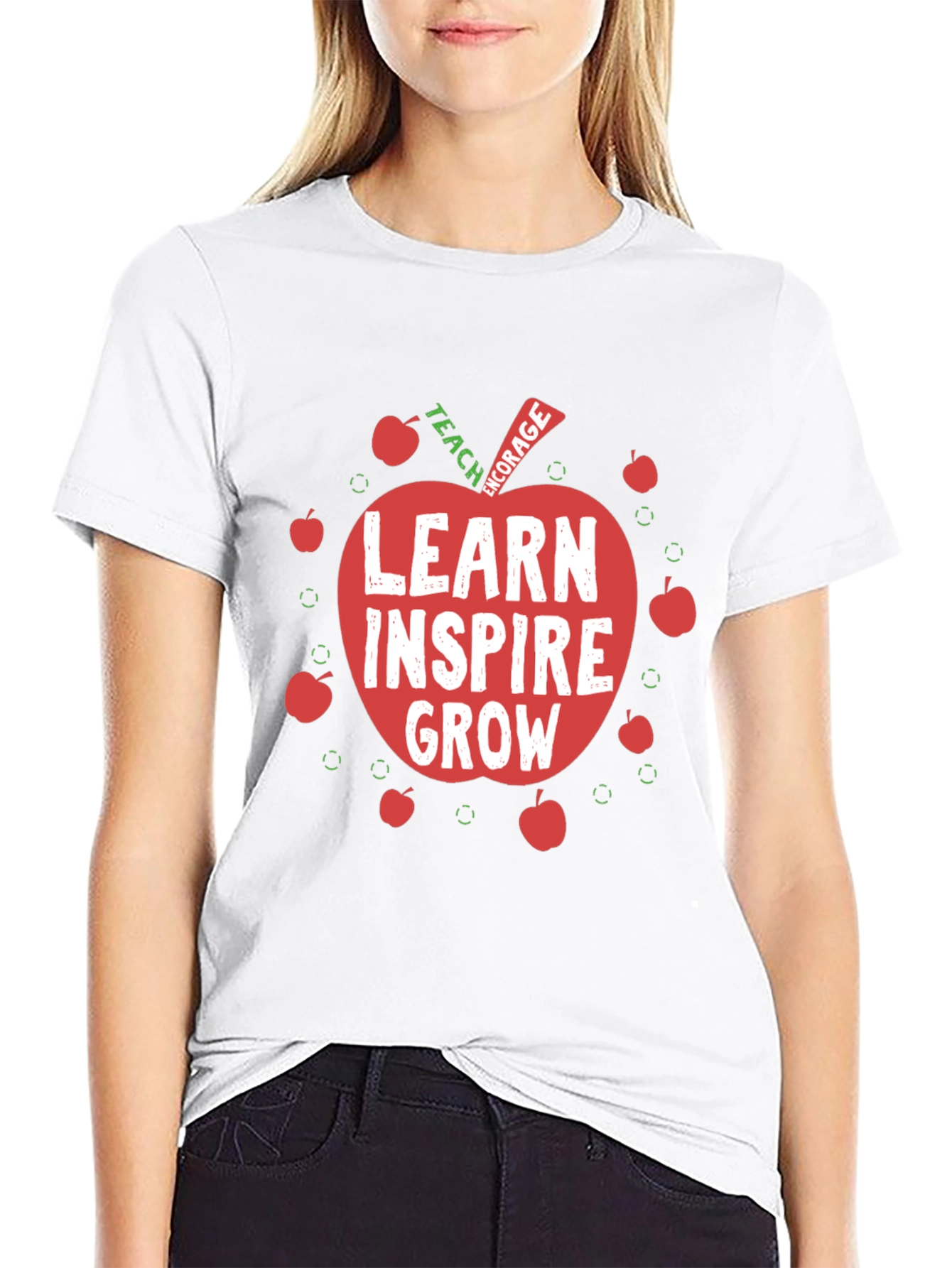 Black Teacher Apple Graphic T-Shirt - Learn Inspire Grow view 9